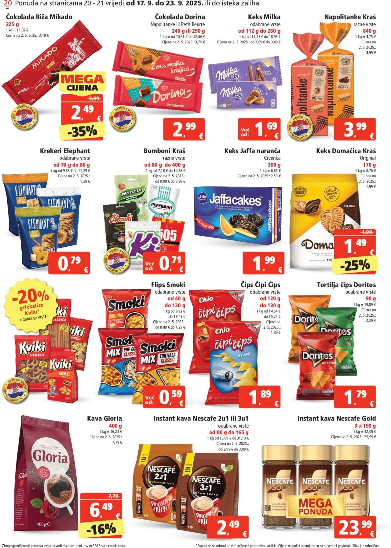 Spar katalog | vrijedi od 17.09.2025 | Stranica: 20 | Proizvodi: Čokolada, Riža, Čips, Napolitanke