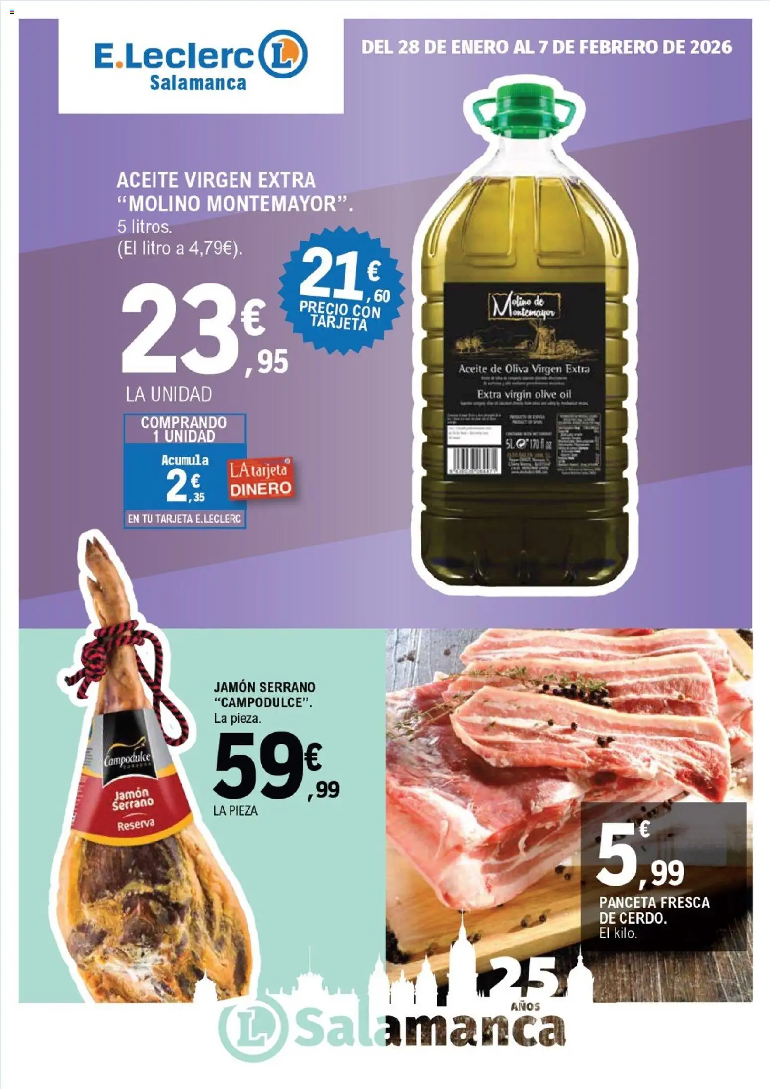 E.Leclerc folleto │ válido desde el 28.01.2026 | Página: 1 | Productos: Jamón serrano, Aceite, Aceite de oliva, Aceite de oliva virgen extra
