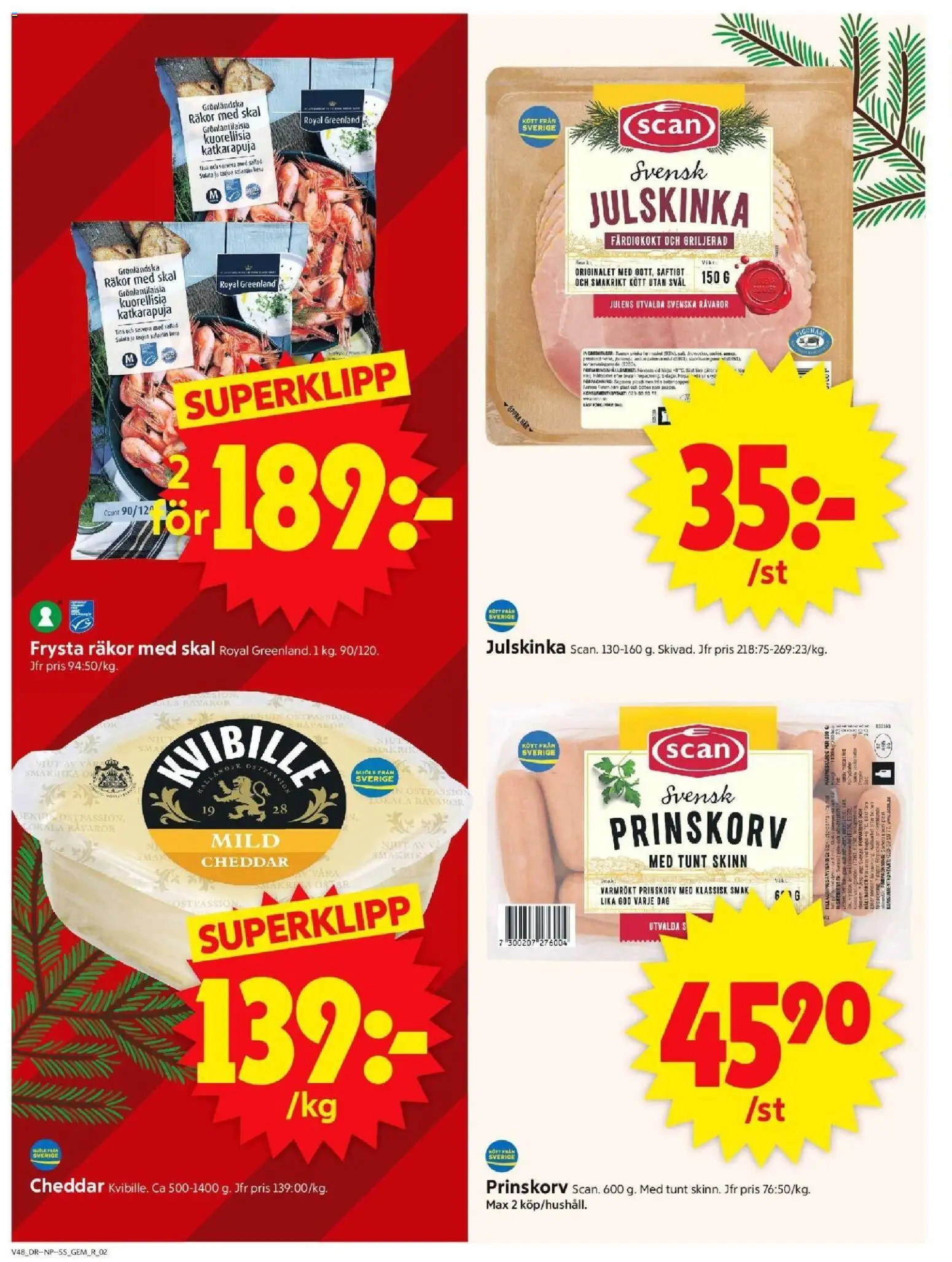 ICA Supermarket reklamblad aktuell från 24.11.2025 | Sida: 2 | Produkter: Cheddar, Räkor, Mjölk, Sallad