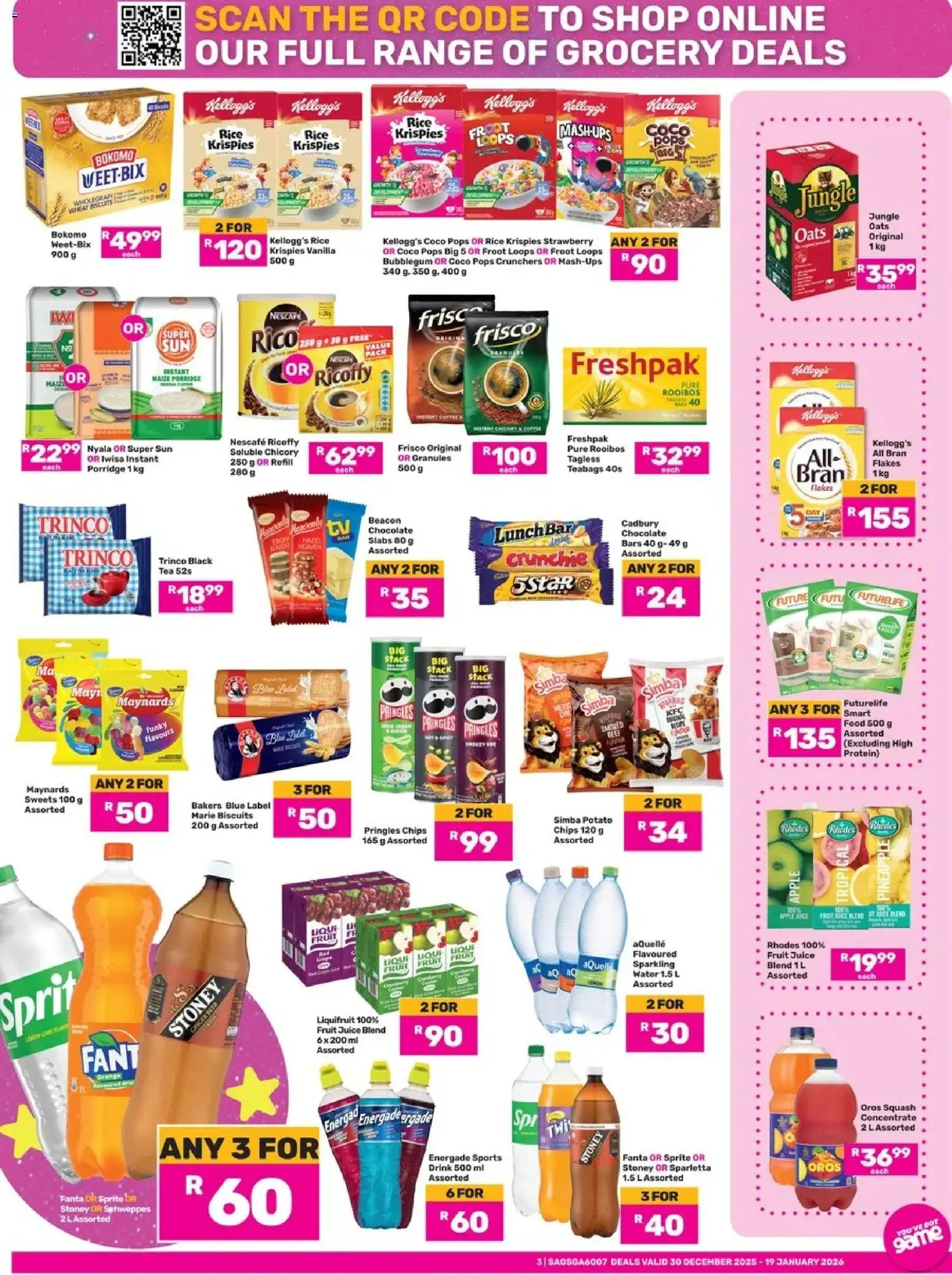 New Game catalogue – valid from 30.12.2025 | Page: 3 | Products: Sweets, Detergente líquido, Squash, Water