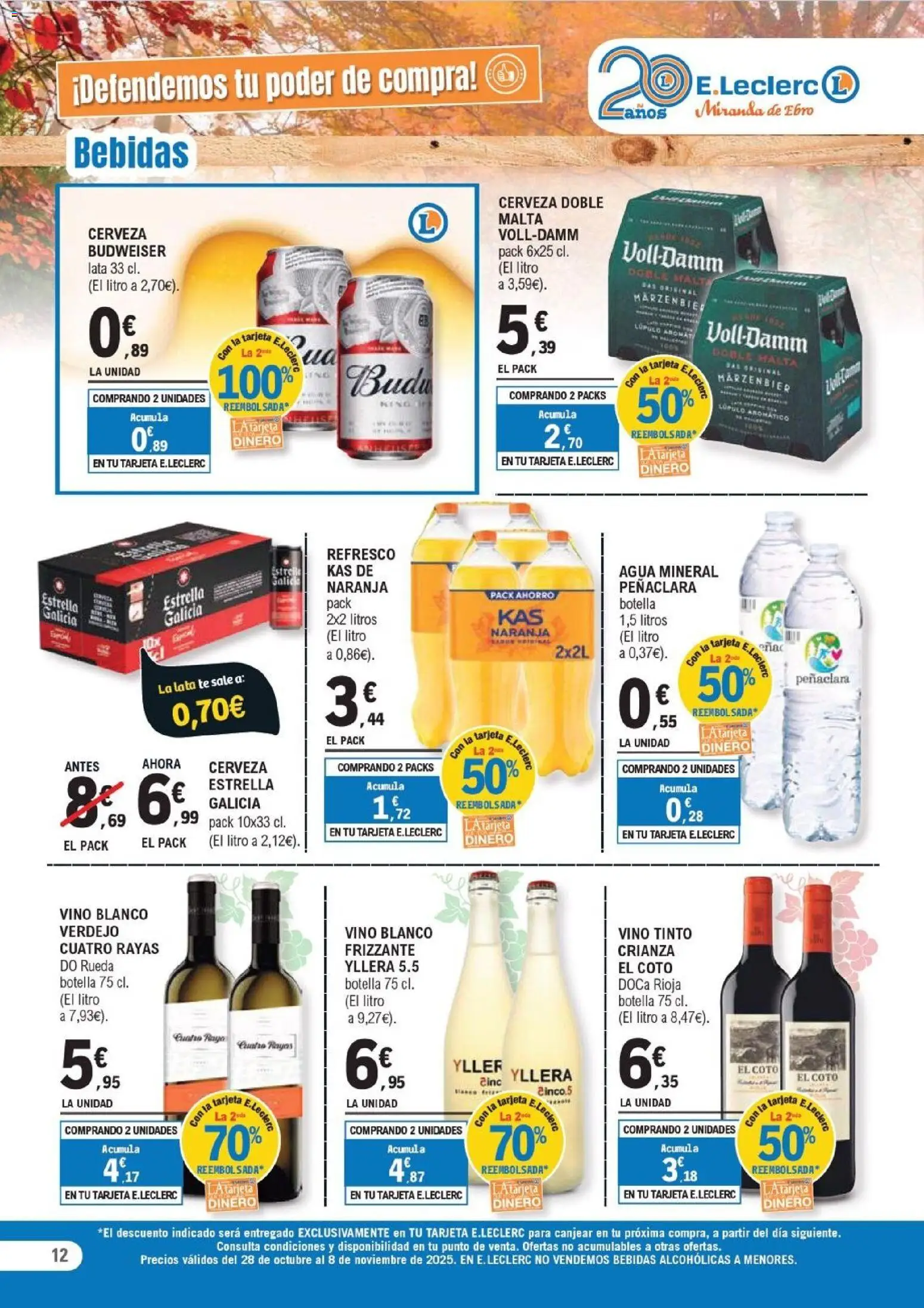 E.Leclerc folleto │ válido desde el 28.10.2025 | Página: 12 | Productos: Vino, Cerveza, Té, Agua mineral