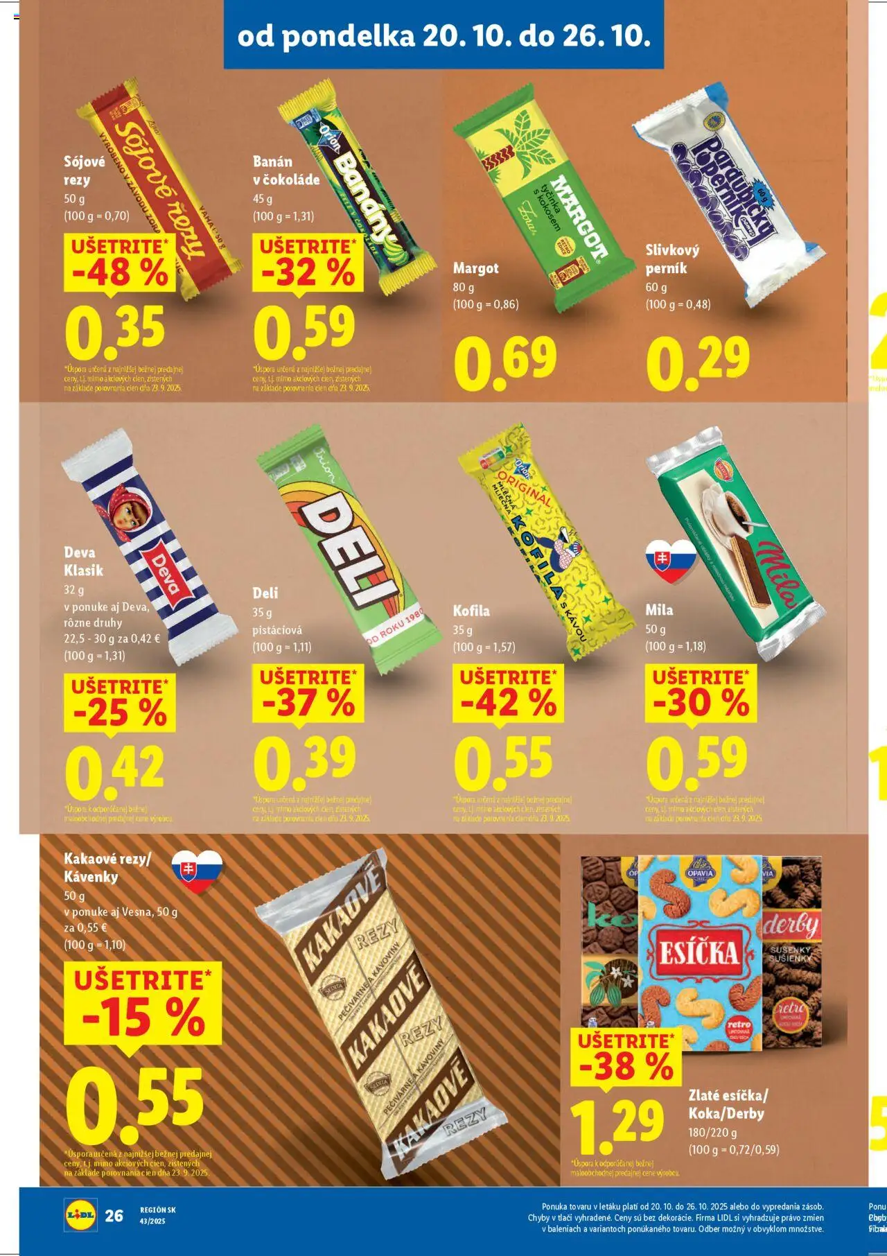 Nové Lidl akcie – leták je platný od 20.10.2025 | Strana: 38 | Produkty: Banány, Mila