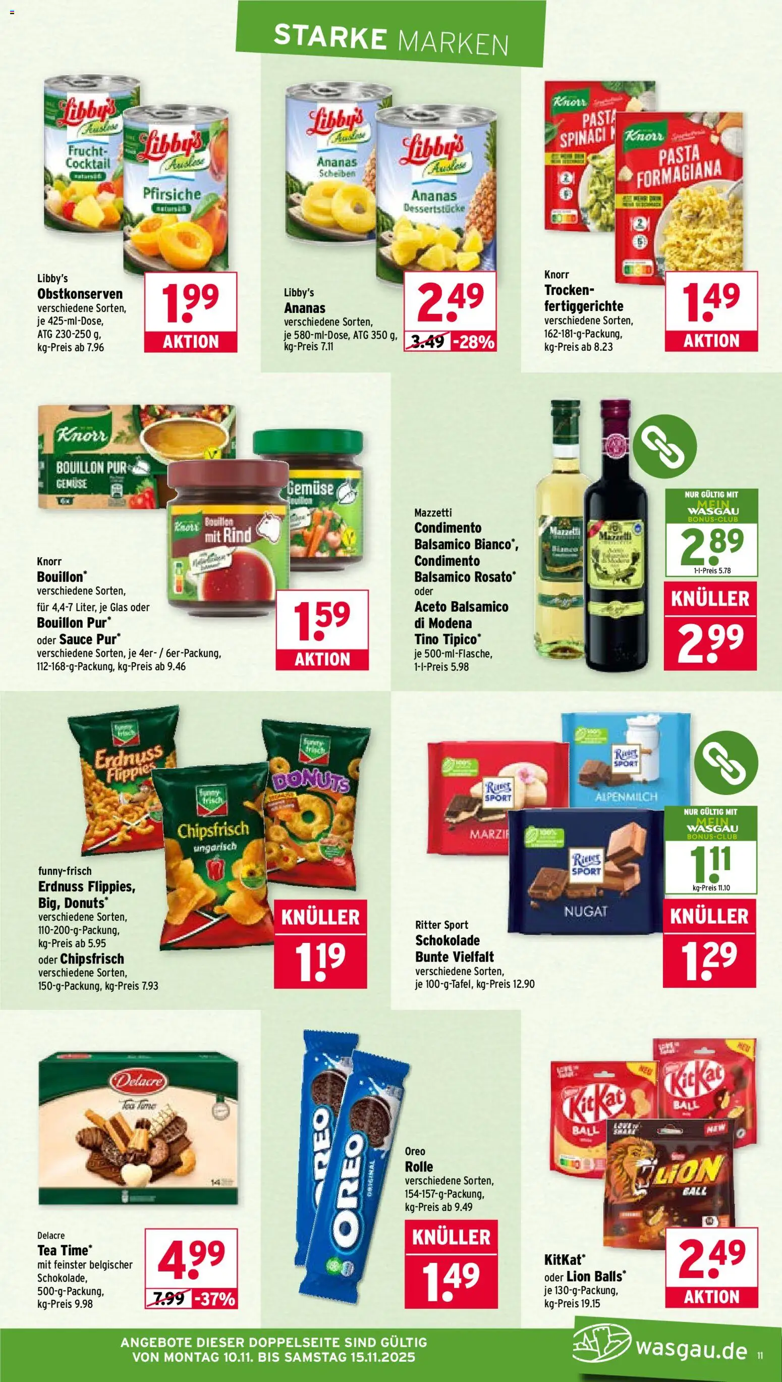 Wasgau Prospekt 	 – gültig ab 10.11.2025 | Seite: 11 | Produkte: Ritter sport, Ananas, Knorr, Gemüse