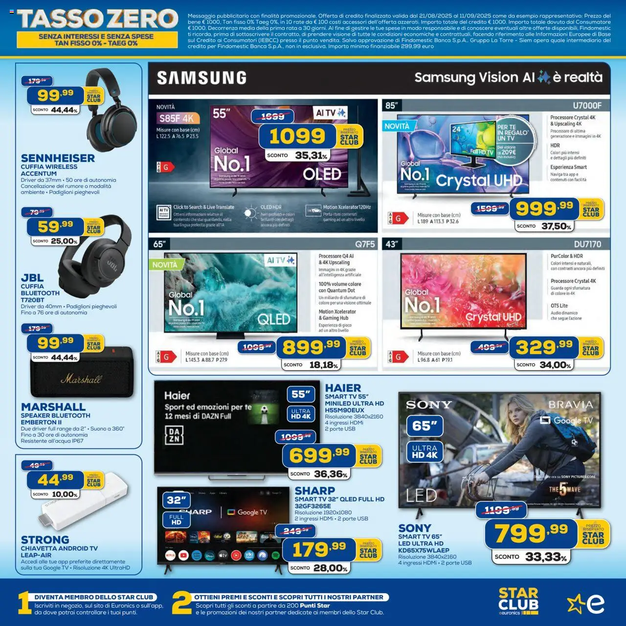 Volantino Euronics del 21.08.2025 | Pagina: 5 | Prodotti: Tè, smart TV, The, Audio