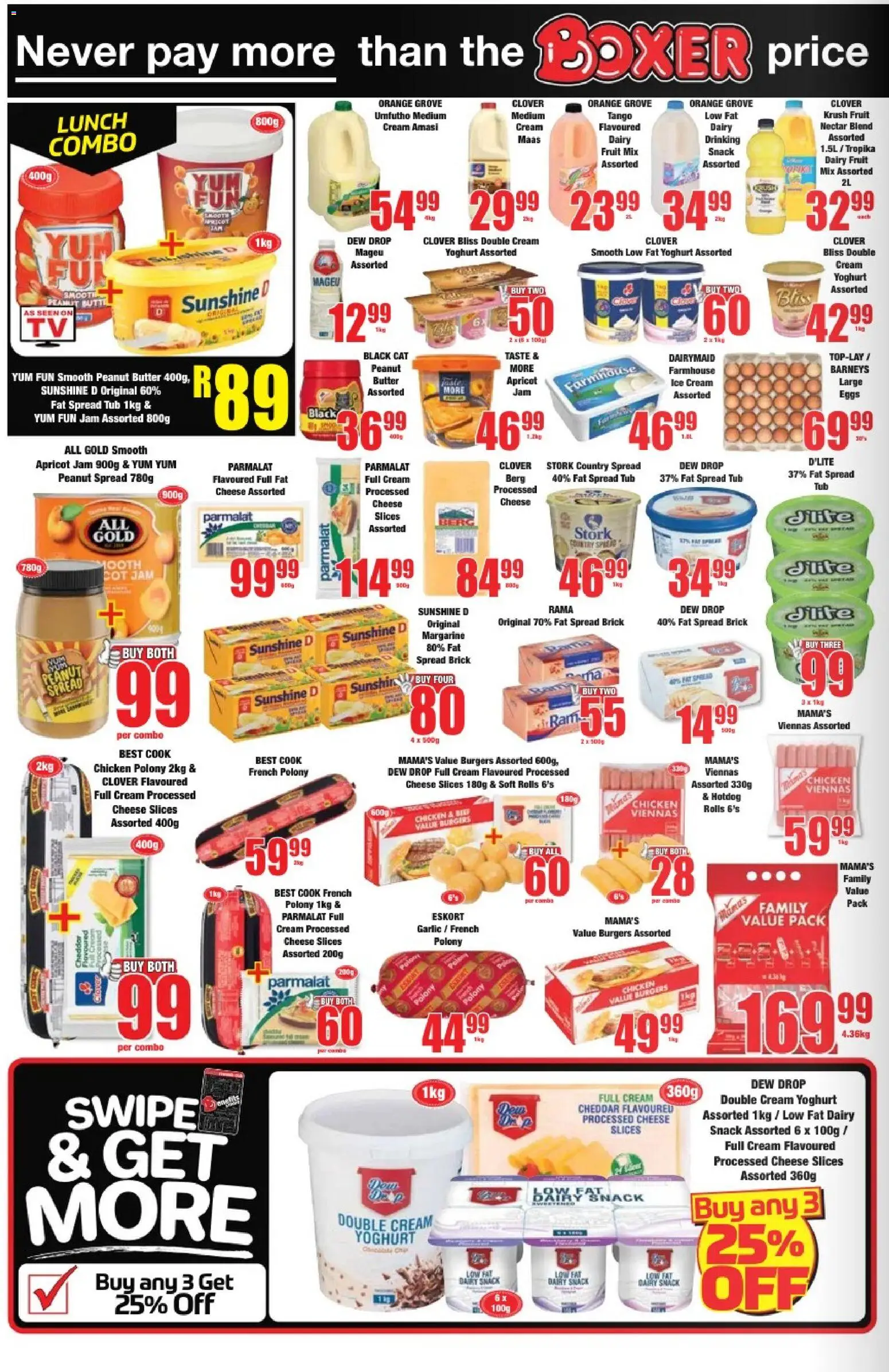 New Boxer catalogue – valid from 23.04.2026 | Page: 4 | Products: Yoghurt, Polony, Burgers, Ice cream