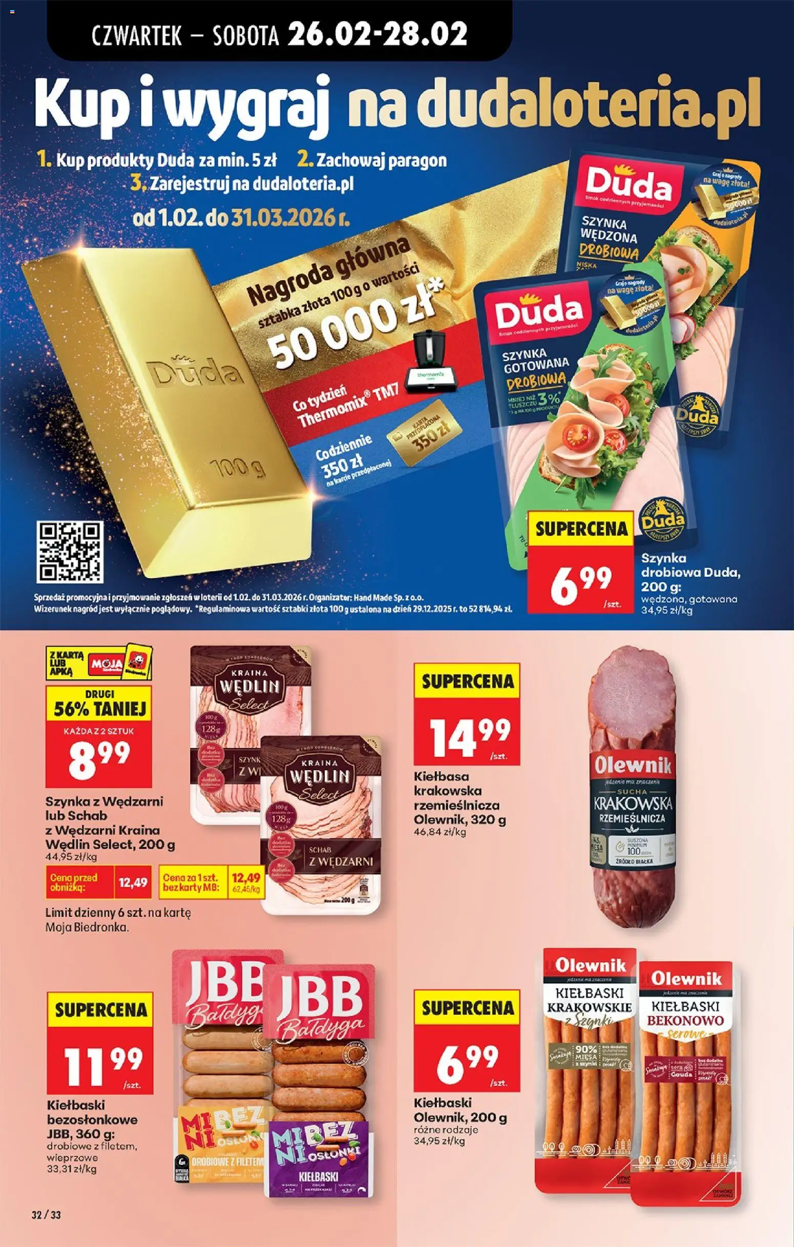Biedronka gazetka - Oferta w tym tygodniu od 26.02.2026 | Strona: 38 | Produkty: Kiełbasa, Szynka drobiowa, Schab, Kiełbaski