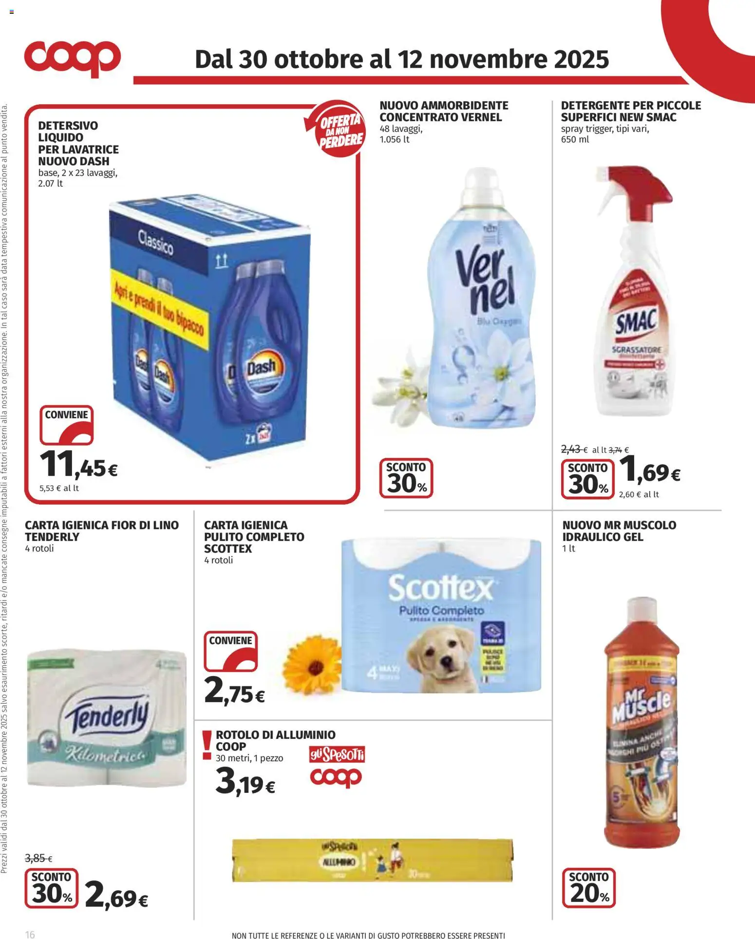 Volantino COOP del 30.10.2025 | Pagina: 16 | Prodotti: Ammorbidente, Detergente, Sgrassatore, Data