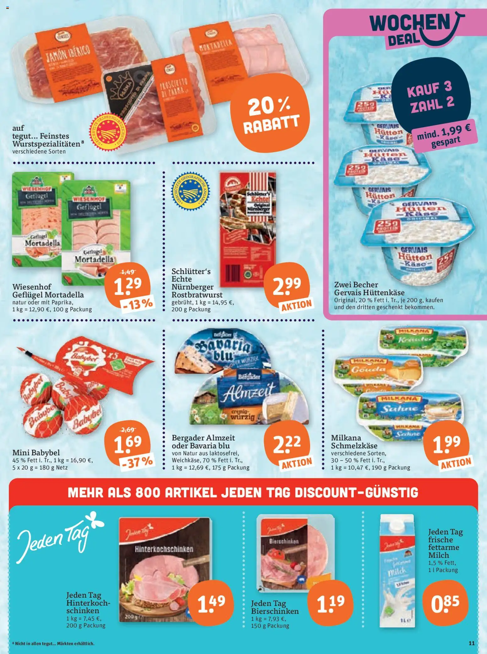 Tegut Prospekt 	 – gültig ab 10.04.2026 | Seite: 13 | Produkte: Milch, Babybel, Schinken, Hüttenkäse