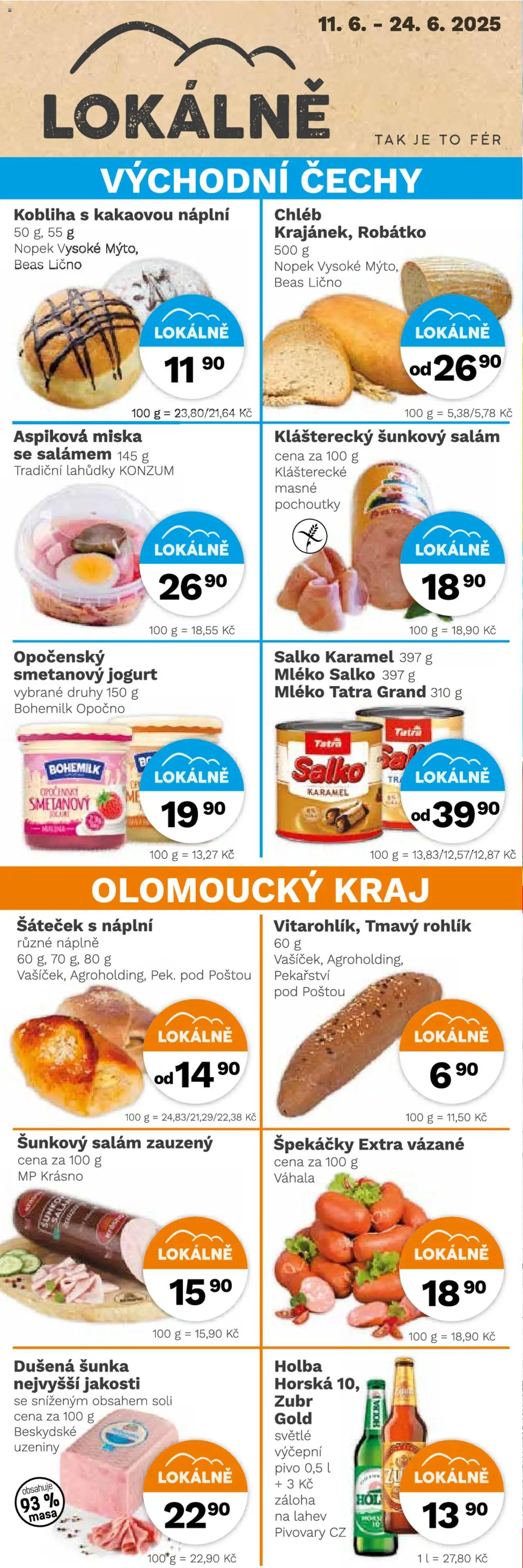 Konzum leták od 11.06.2025 | Strana: 2 | Produkty: Chléb, Pivo, Šunkový salám, Salko karamel