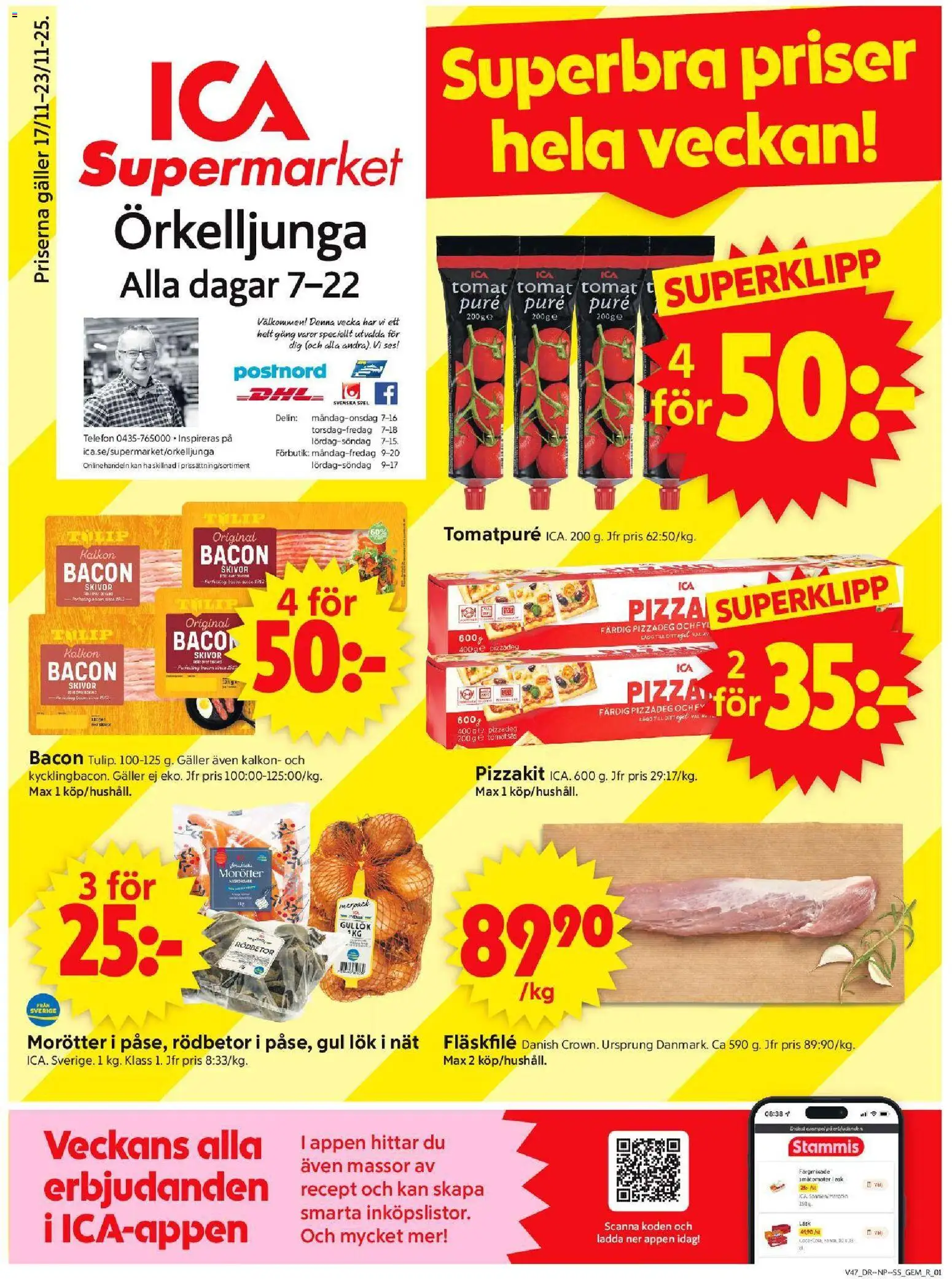 ICA Supermarket reklamblad aktuell från 17.11.2025 | Sida: 1 | Produkter: Galler, Tomatpure, Kalkon, Pizzakit