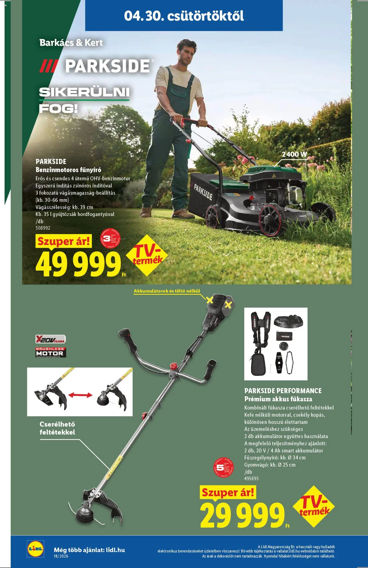 Lidl akciós ujság - amely érvényes a következő dátumtól: 30.04.2026 | Oldal: 8 | Termékek: Akkumulátor, Fűnyíró, Töltő, Fűszegélynyíró