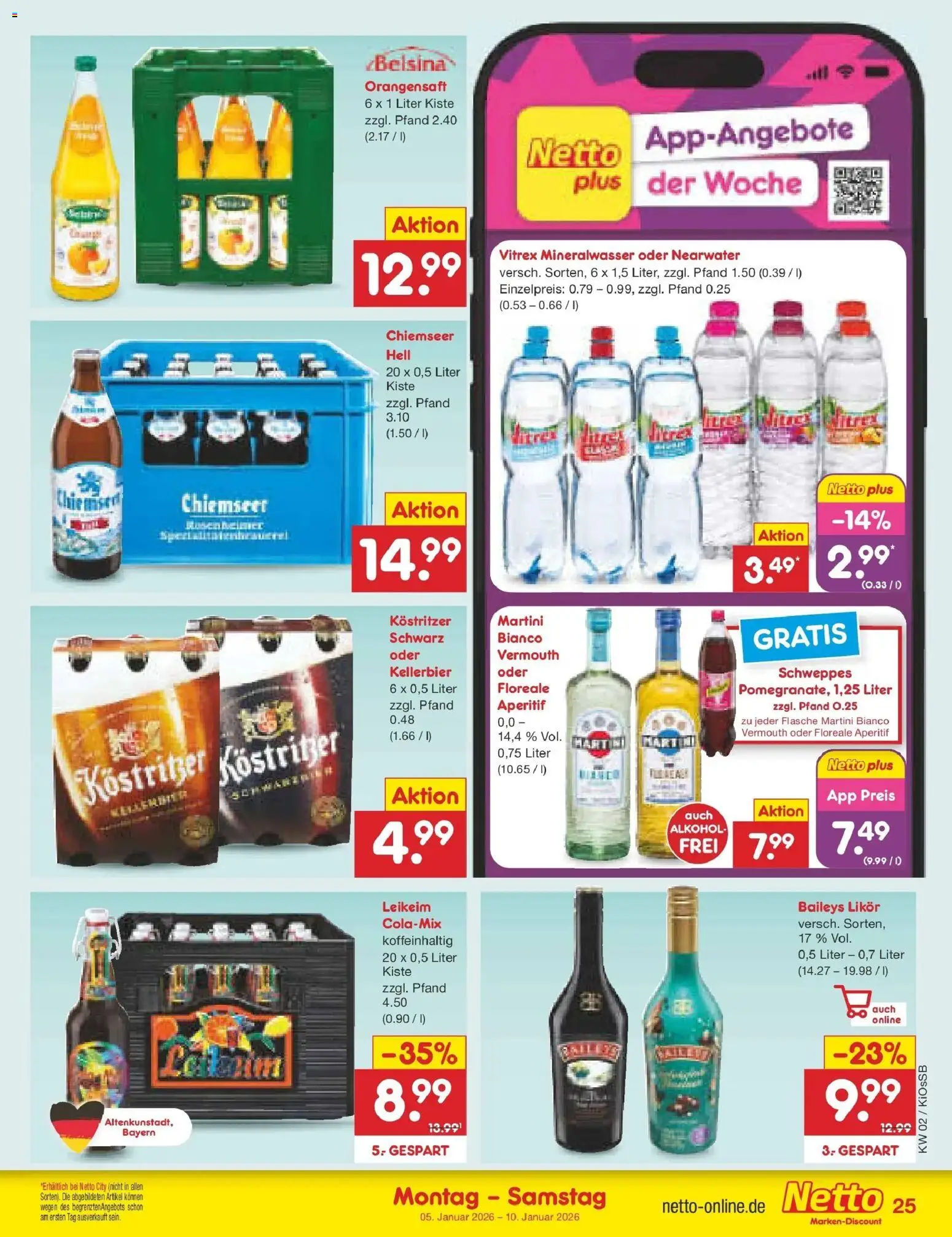 Netto Marken-Discount - Netto: Wochenangebote – gültig ab 05.01.2026 | Seite: 25 | Produkte: Martini, Orangensaft, Mineralwasser, Baileys