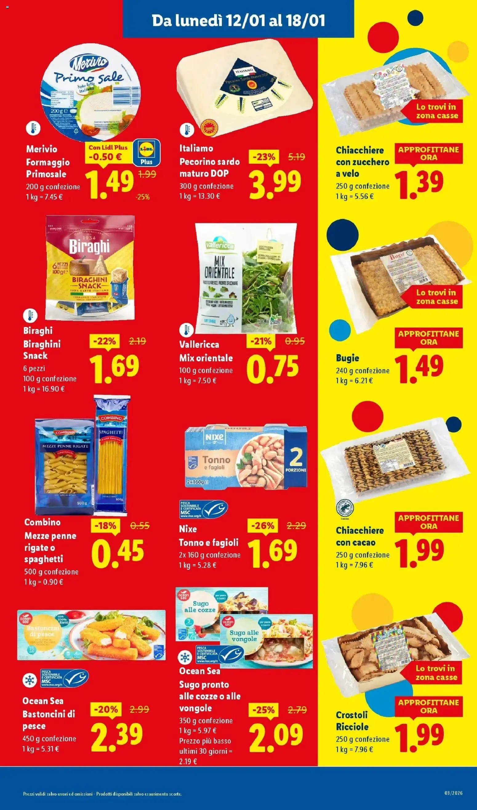 Volantino Lidl del 12.01.2026 | Pagina: 17 | Prodotti: Vongole, Formaggio, Pasta, Pesca