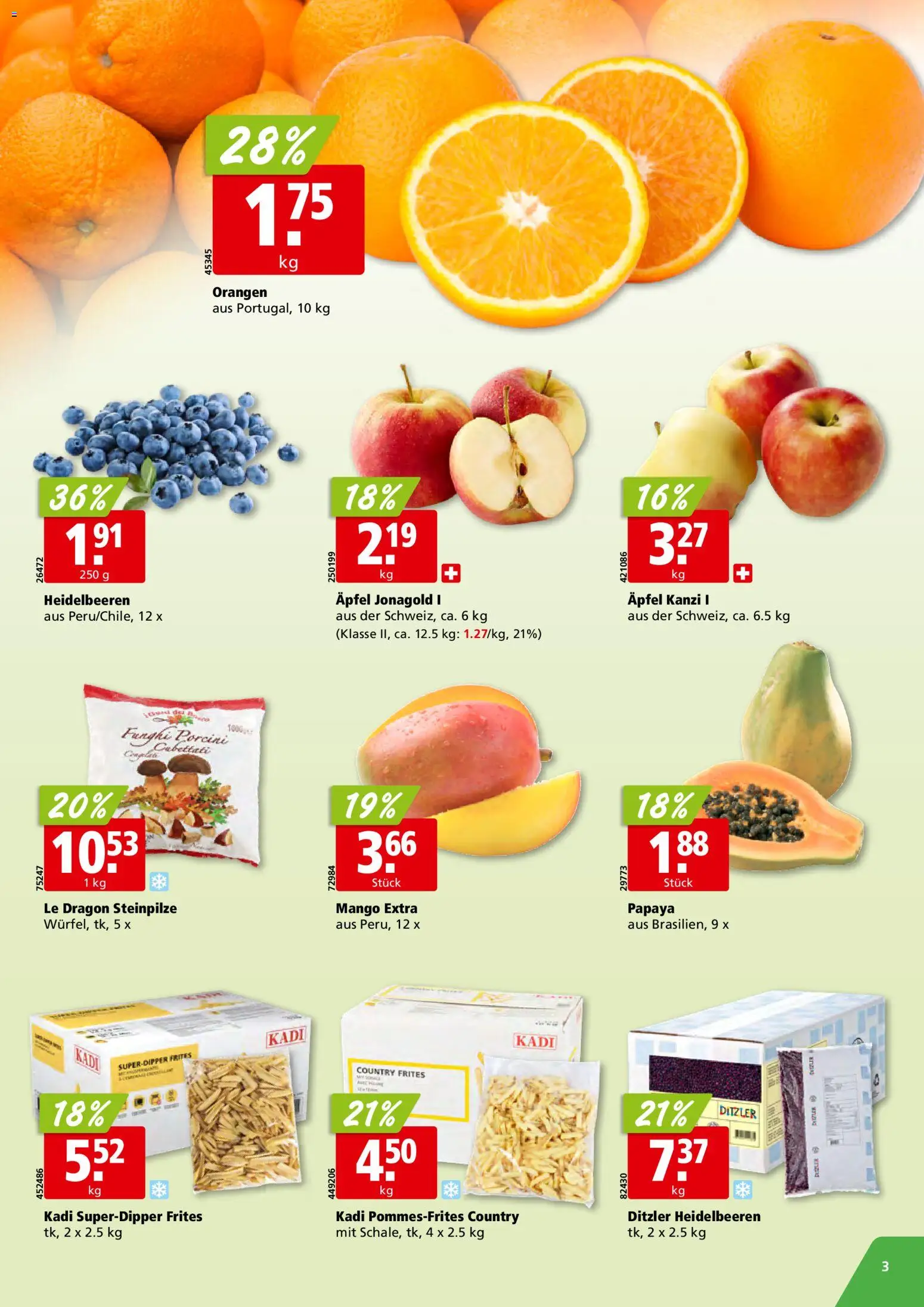 Aligro Aktionen Schlieren, Gossau SG, Frauenfeld, Rapperswil-Jona, Sargans, Bern, Brüttisellen, Pratteln, Emmen, Spreitenbach – gültig ab 26.01.2026 | Seite: 3 | Produkte: Äpfel, Orangen, Mango
