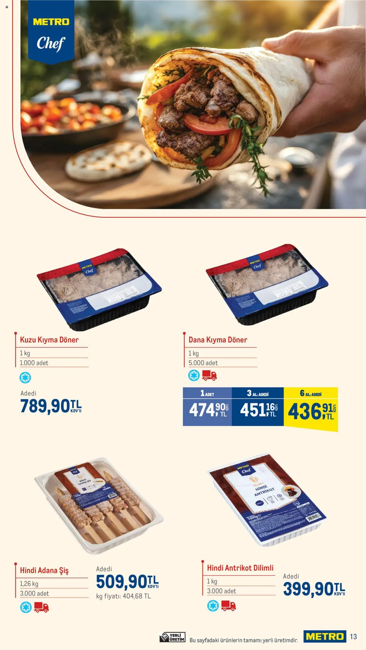 Metro Sokak Lezzetleri - 13.06.2025 tarihinden itibaren geçerlidir | Sayfa: 13 | Ürünler: Döner, Kıyma