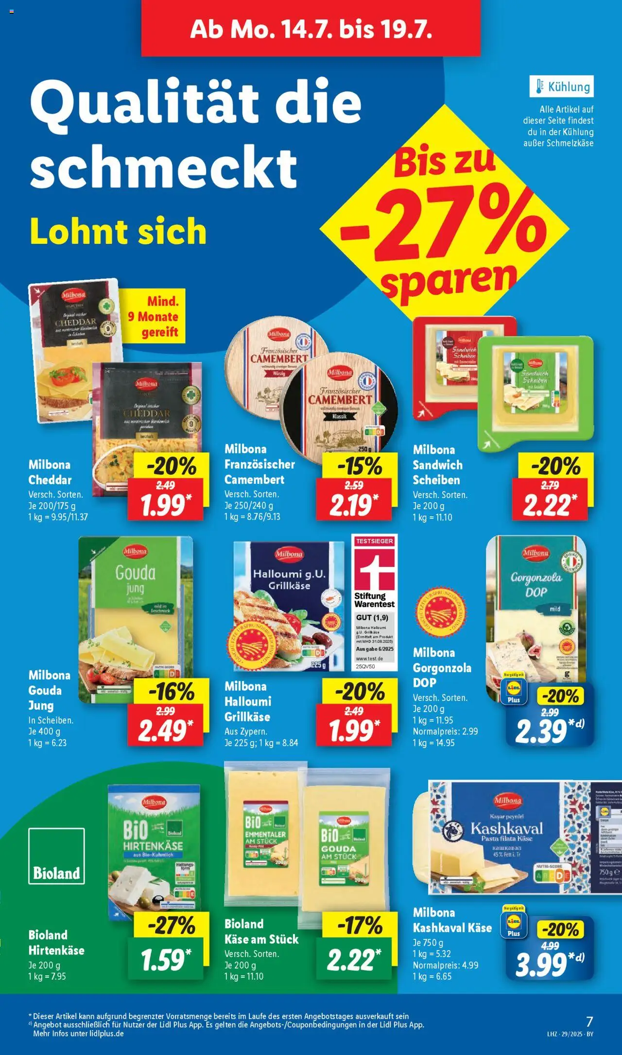 Lidl Prospekt München - gültig ab dem 14.07.2025 | Seite: 7 | Produkte: Käse, Gouda, Pasta