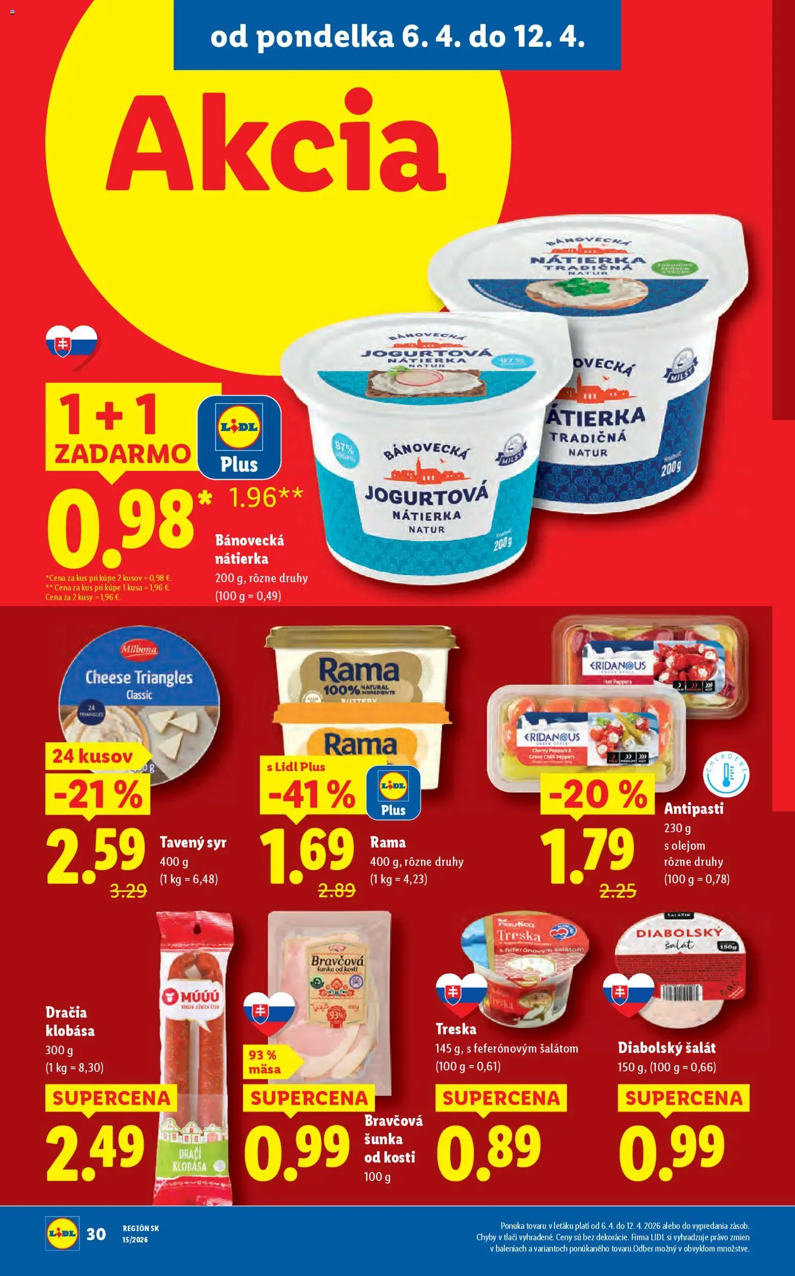 Nové Lidl akcie – leták je platný od 06.04.2026 | Strana: 32 | Produkty: Šunka, Šalát, Rama, Treska
