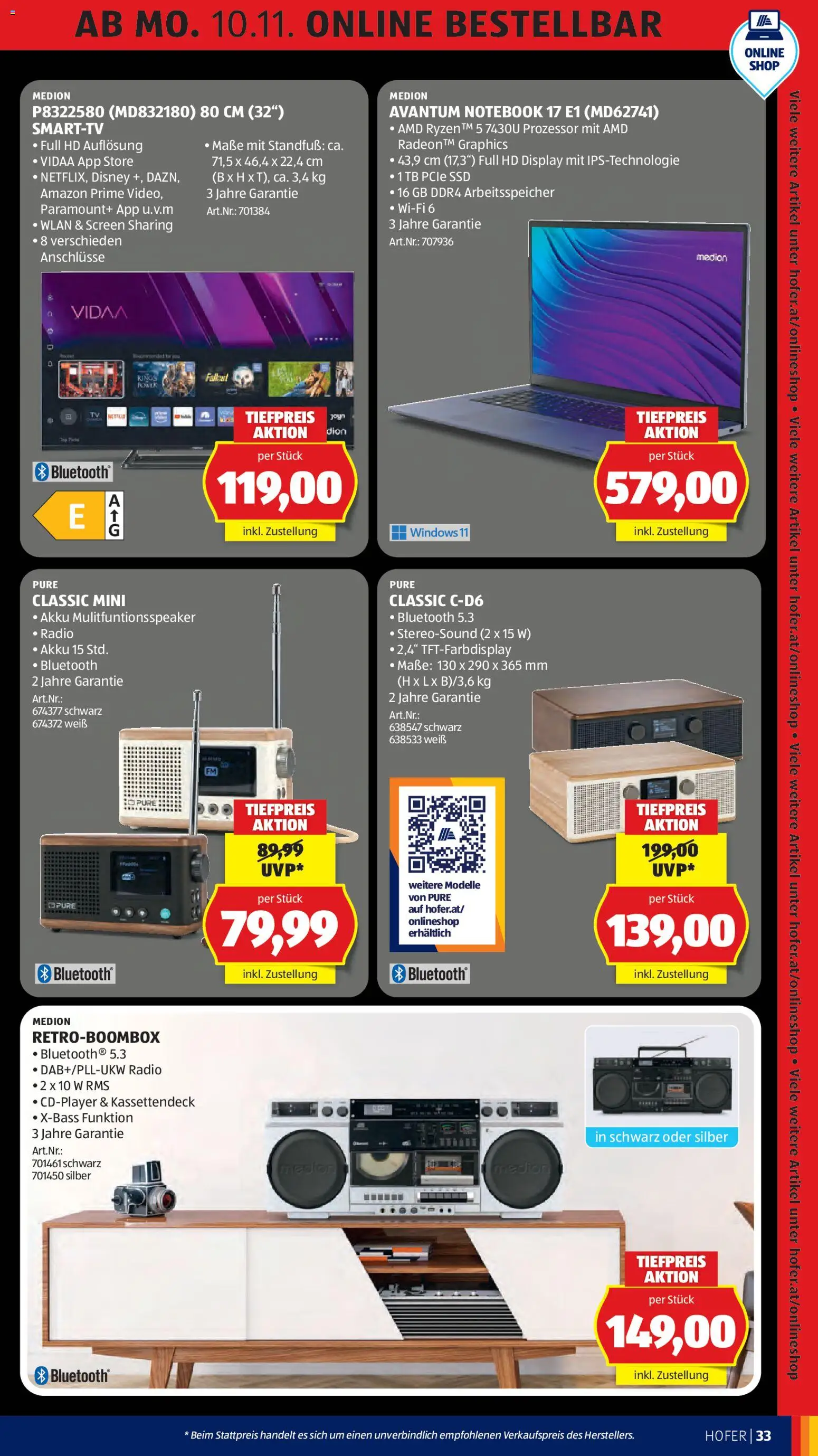 Hofer AT akciós ujság - amely érvényes a következő dátumtól: 07.11.2025 | Oldal: 39 | Termékek: SSD, Rádió