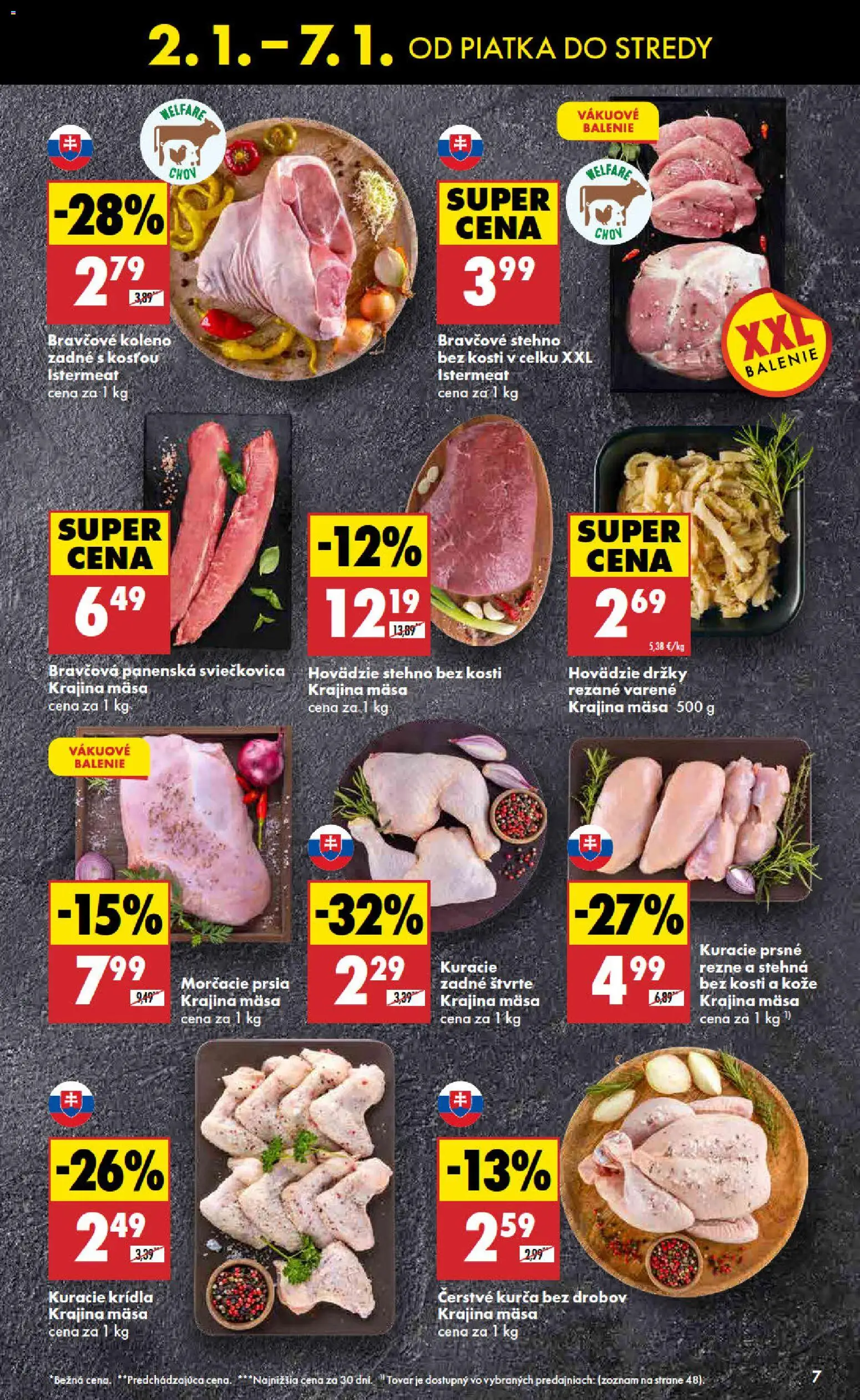 Nové Biedronka akcie – leták je platný od 02.01.2026 | Strana: 7 | Produkty: Bravčové koleno, Bravčové stehno, Kuracie krídla, Kurča