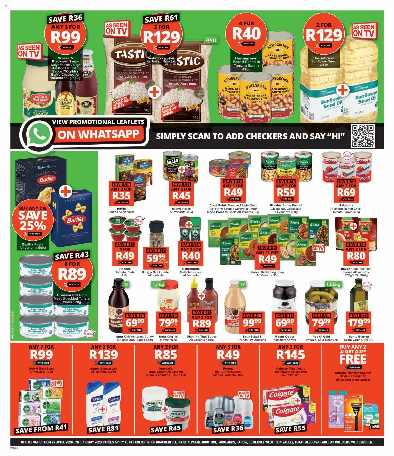 New Checkers catalogue – valid from 27.04.2026 | Page: 6 | Products: Baked beans, Rice, Cream, Salad