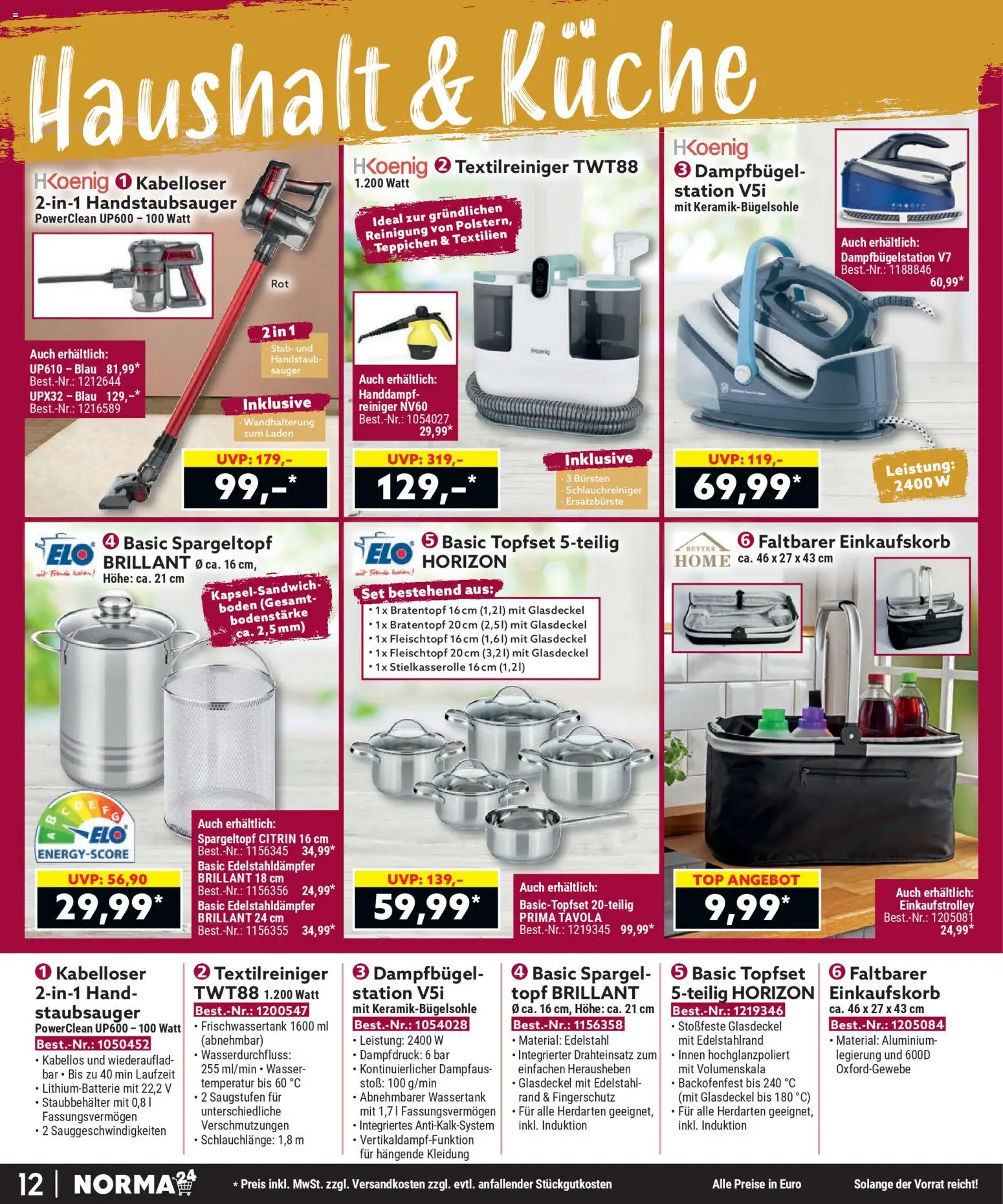 Norma Bestellmagazin April 2026 – gültig ab 01.04.2026 | Seite: 12 | Produkte: Staubsauger, Küche, Spargel, Wasser