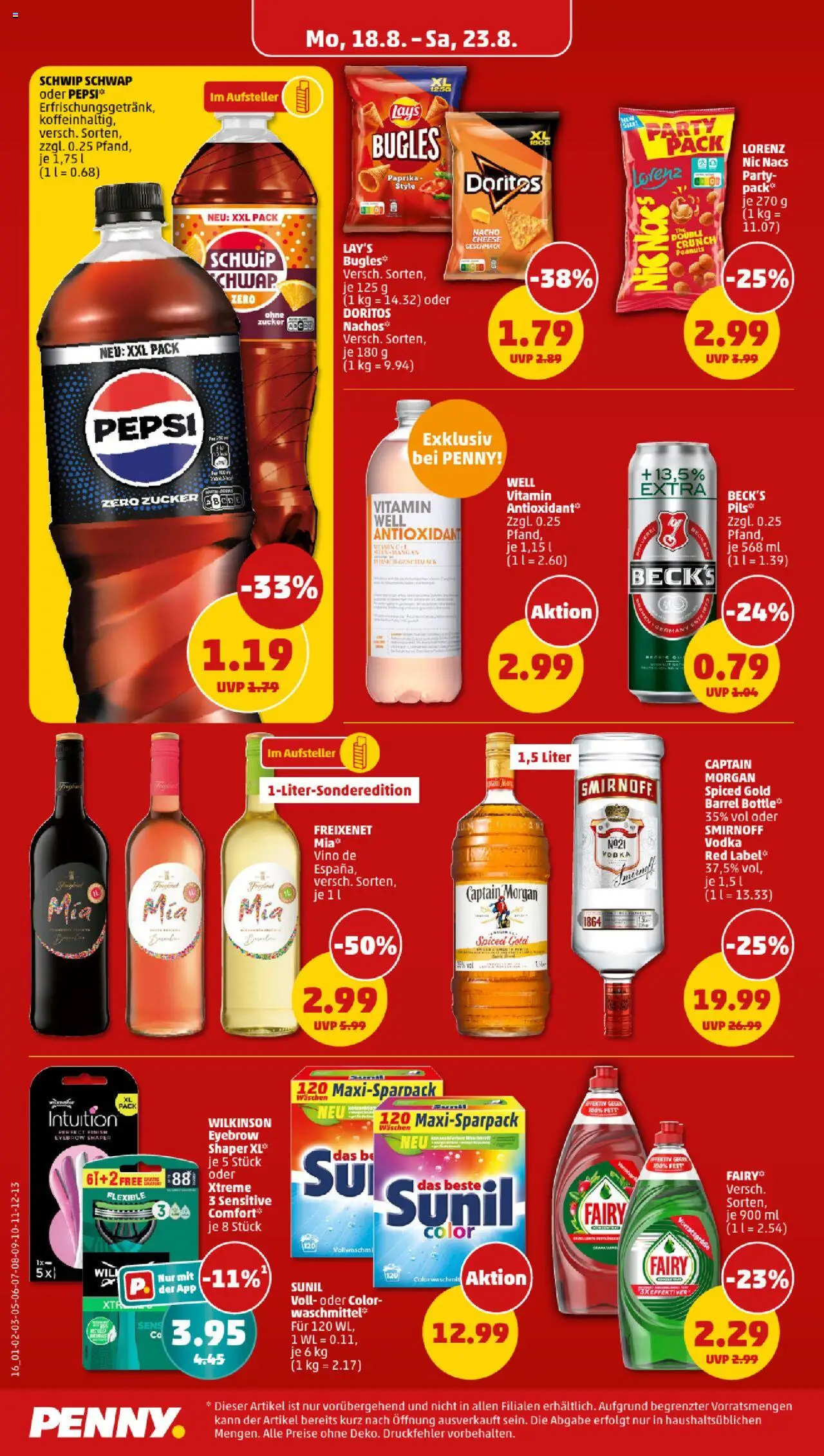 Penny Prospekt 	 - gültig ab dem 18.08.2025 | Seite: 16 | Produkte: Nachos, Paprika, Smirnoff, Captain morgan