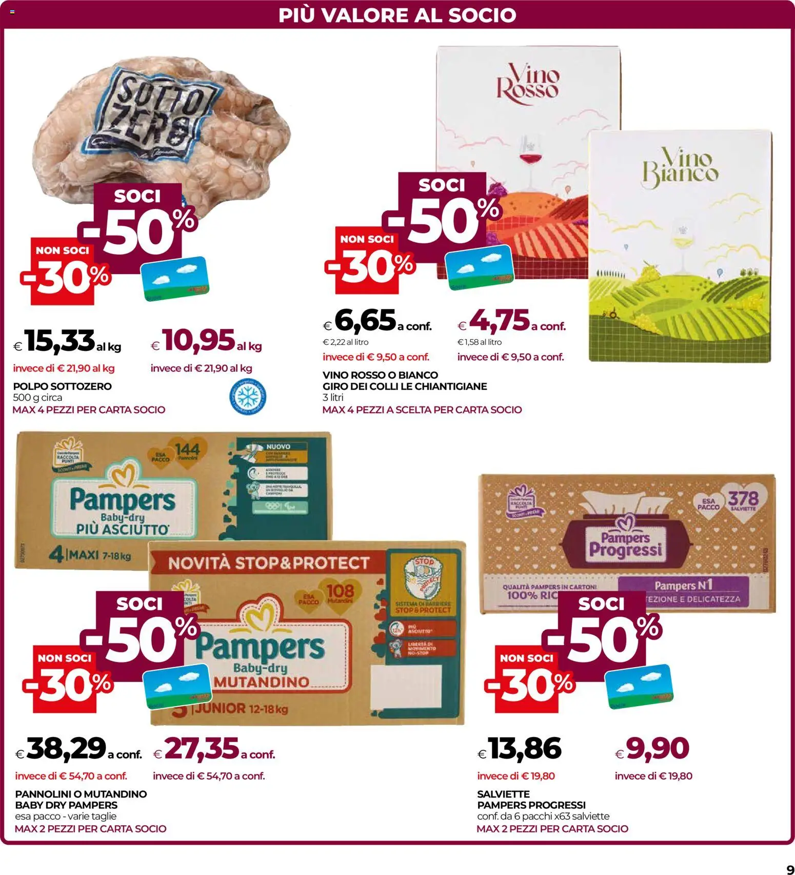 Volantino COOP del 15.01.2026 | Pagina: 9 | Prodotti: Polpo, Vino, Pampers, Vino rosso