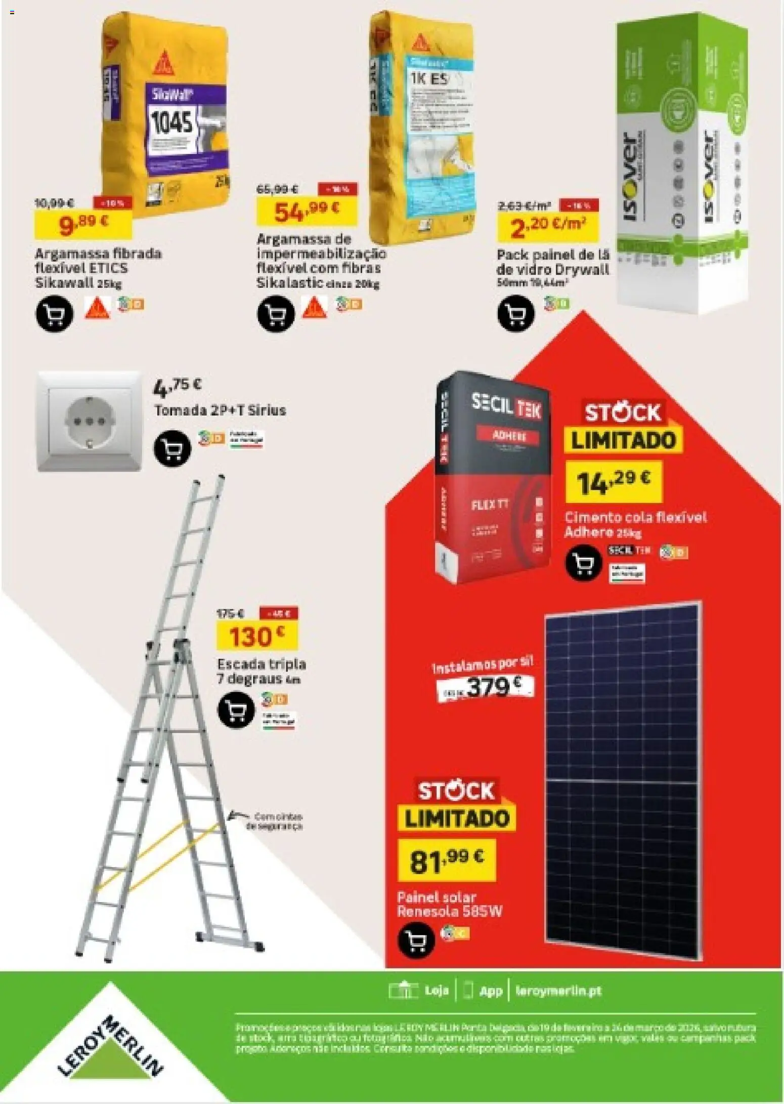 Leroy Merlin Arquipélago dos Açores │ válido de 19.02.2026 | Página: 19 | Produtos: Escada, Argamassa, Tomada, Cimento