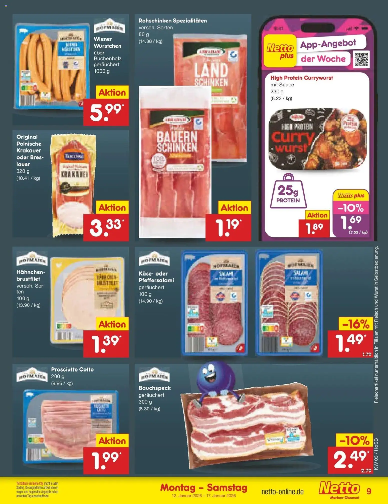 Netto Marken-Discount prospekt Hannover	 – gültig ab 12.01.2026 | Seite: 9 | Produkte: Käse, Salami, Schinken, Fleisch
