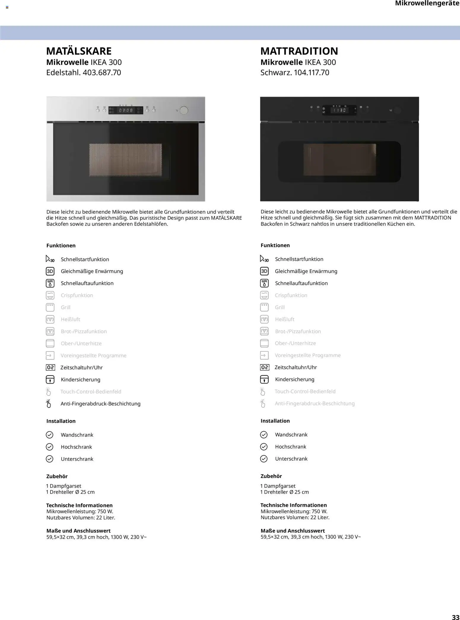 Ikea Elektrogeräte – gültig ab 02.01.2026 | Seite: 33 | Produkte: Mikrowelle, Unterschrank, Hochschrank, Backofen