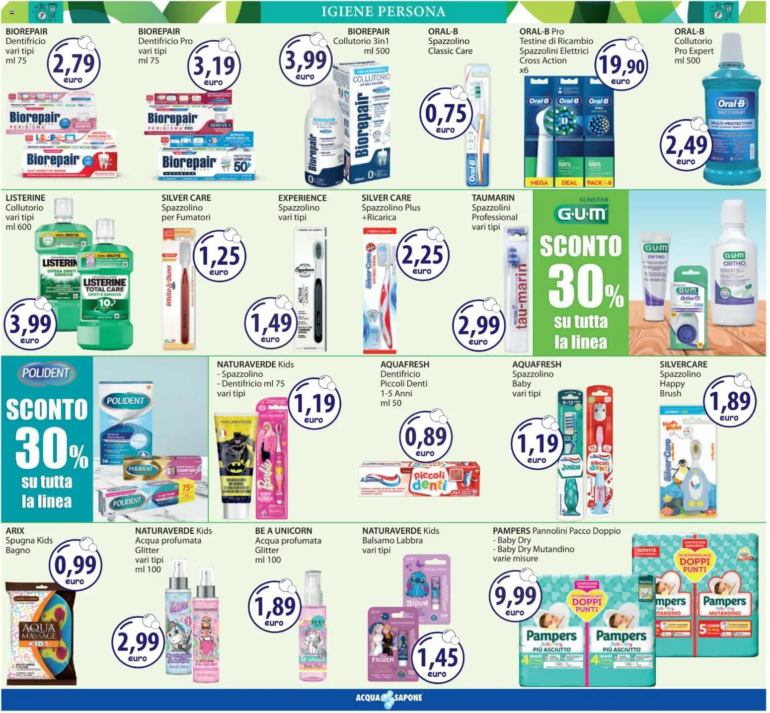 Volantino Acqua e Sapone del 12.03.2026 | Pagina: 9 | Prodotti: Spugna, Balsamo, Collutorio, Pampers