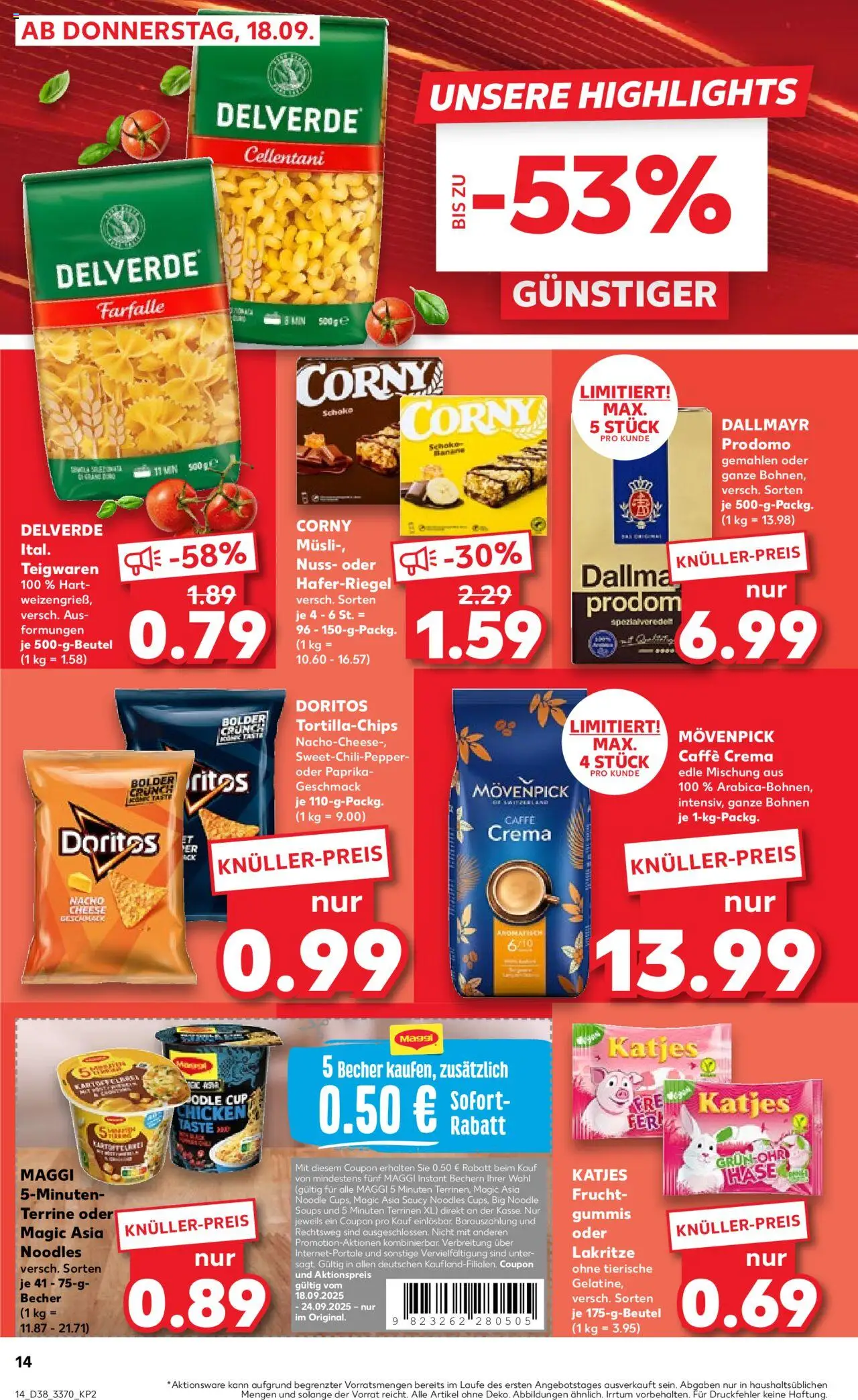 Kaufland prospekt Frankfurt (Oder)	 – gültig ab 21.09.2025 | Seite: 14 | Produkte: Maggi, Paprika, Pasta, Dallmayr prodomo
