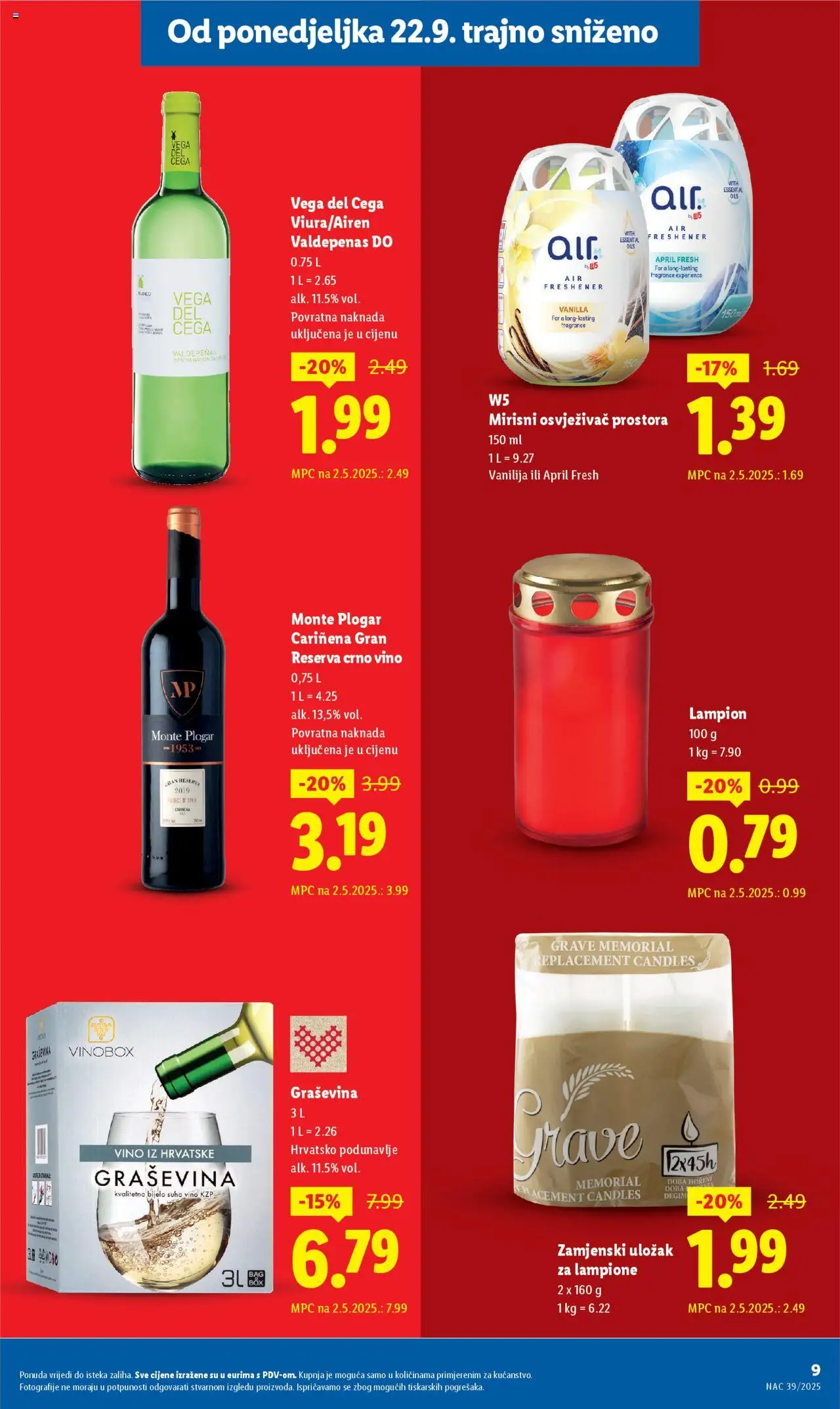 Lidl katalog | vrijedi od 30.09.2025 | Stranica: 8 | Proizvodi: Vino, Crno vino, Osvježivač prostora, Lampion