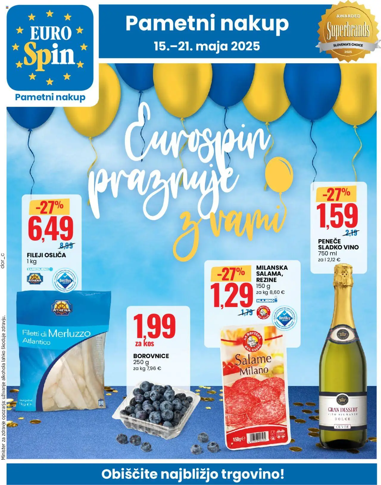 Eurospin - Velenje │ velja od 15.05.2025 | Stran: 1 | Izdelki: Kos, Vino, Borovnice