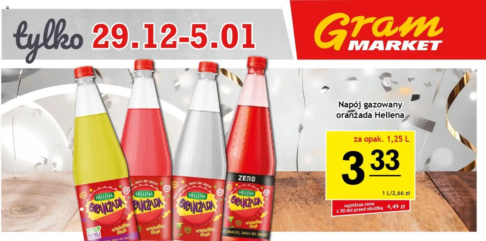 Gram Market Gazetka - Niesłychanie Niskie Ceny od 29.12.2025 | Strona: 1 | Produkty: Oranżada hellena