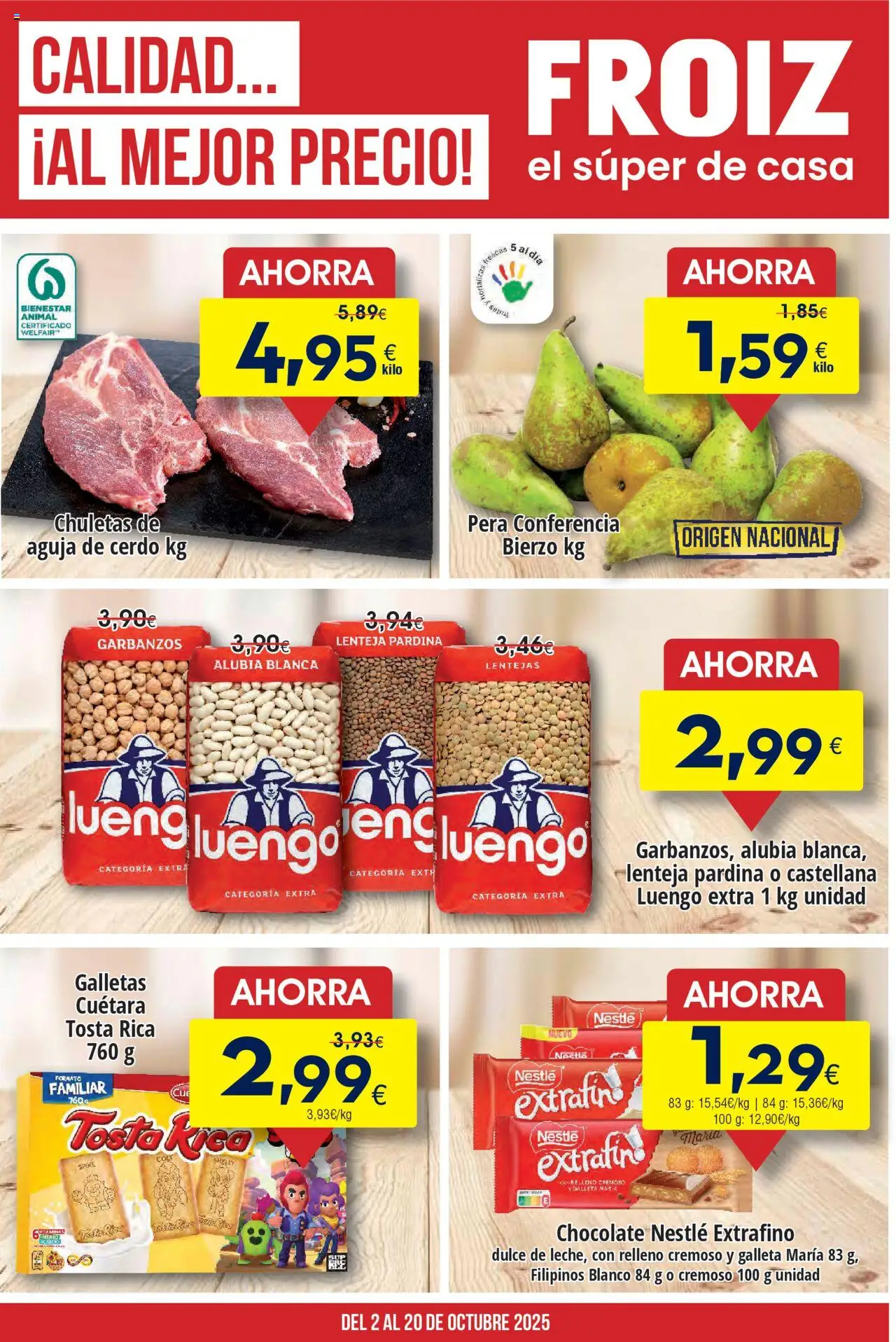 Froiz folleto │ válido desde el 02.10.2025 | Página: 1 | Productos: Chocolate, Cerdo, Galletas