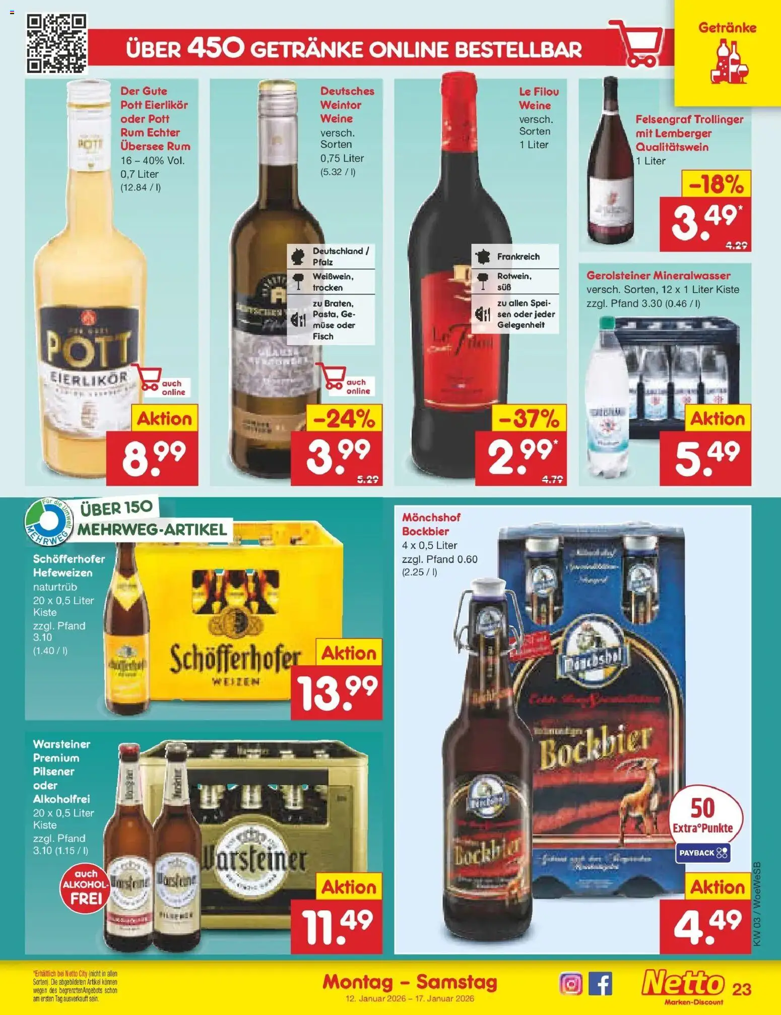 Netto Marken-Discount prospekt Katzweiler	 – gültig ab 12.01.2026 | Seite: 23 | Produkte: Monchshof, Rum, Warsteiner, Gerolsteiner