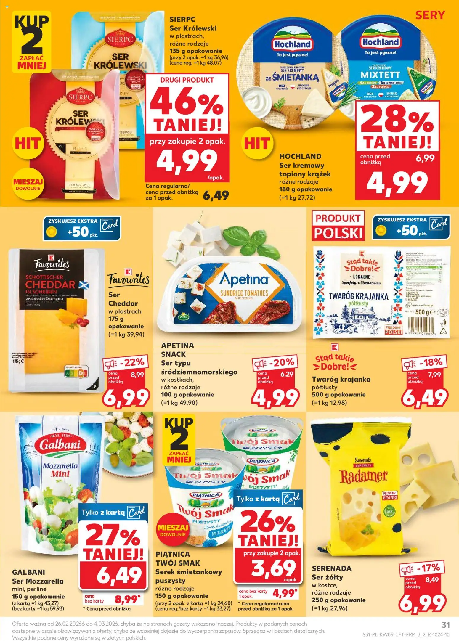 Kaufland gazetka od 26.02.2026 | Strona: 31 | Produkty: Serek, Sery, Mozzarella, Twaróg