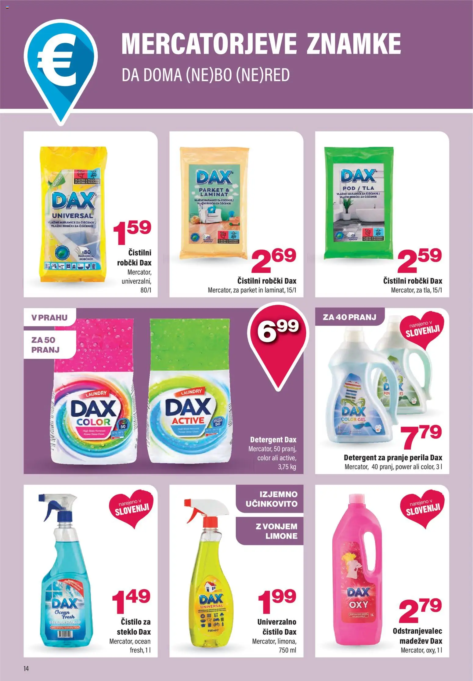 Novi Mercator katalog ponudbe – veljaven od 14.01.2026 | Stran: 14 | Izdelki: Čistilo za steklo, Robčki, Odstranjevalec madezev, Detergent
