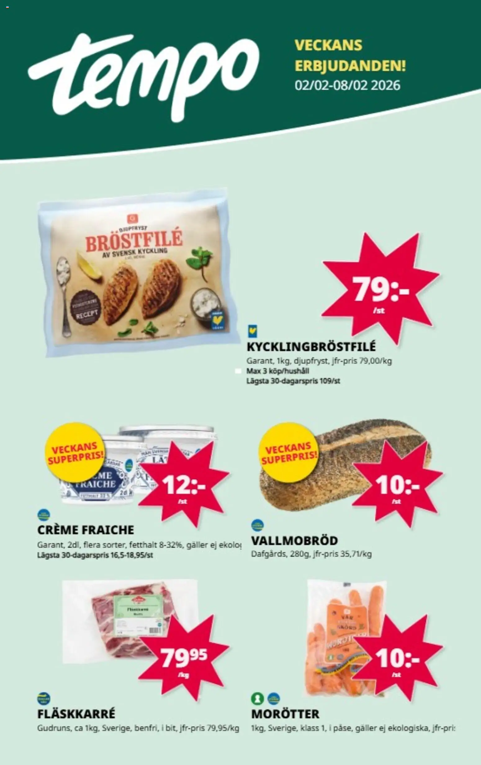 Tempo reklamblad aktuell från 02.02.2026 | Sida: 1 | Produkter: Galler, Creme fraiche