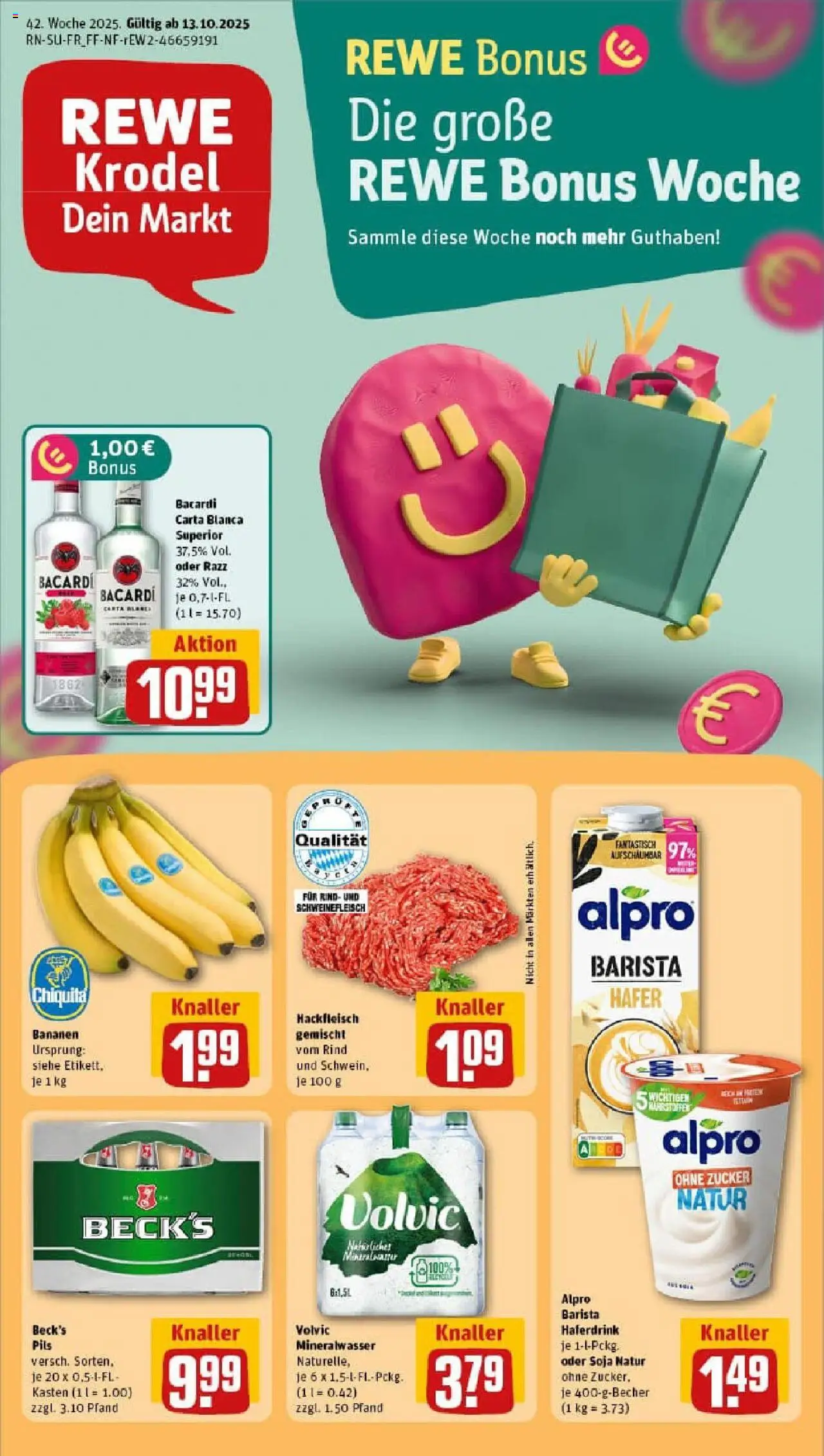Rewe prospekt Pressath	 – gültig ab 13.10.2025 | Seite: 1 | Produkte: Pils, Haferdrink, Schweinefleisch, Volvic