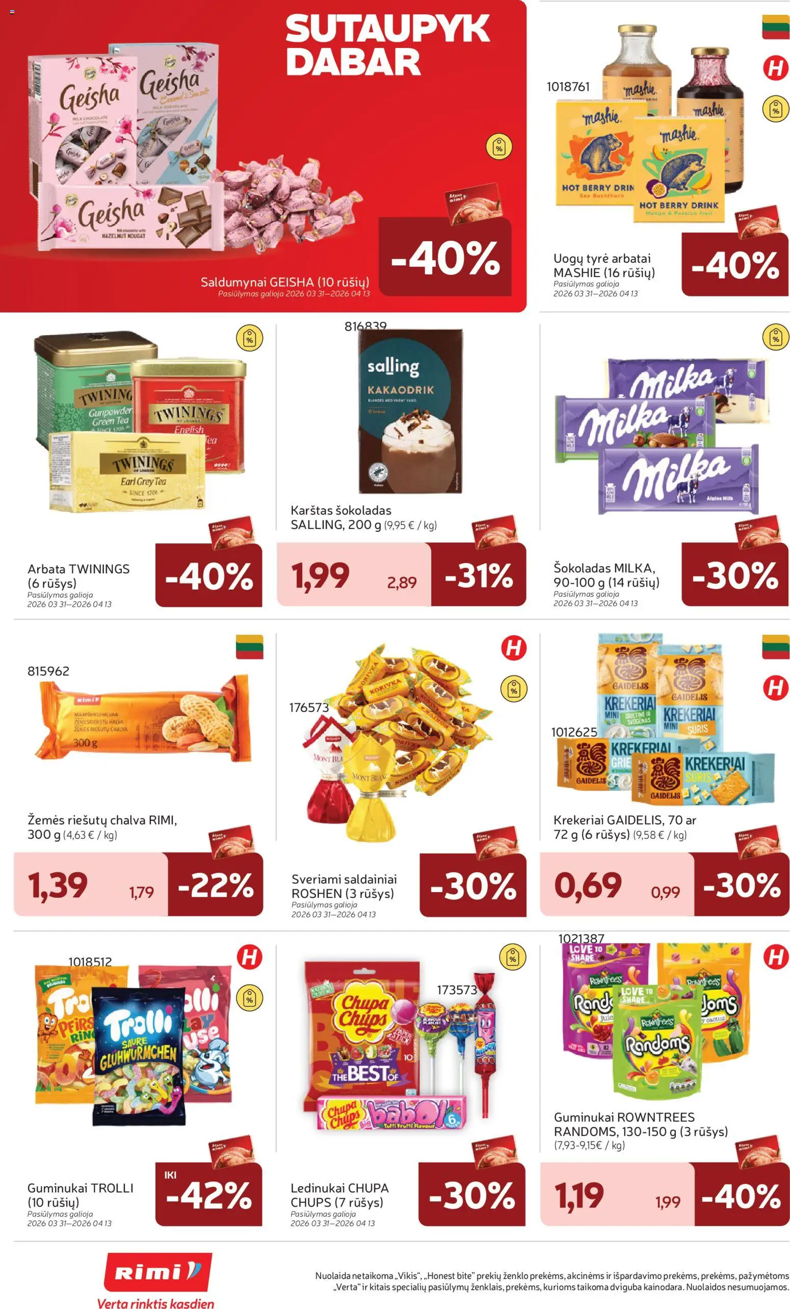 Rimi akcijos nuo 07.04.2026 | Puslapis: 24 | Prekių: Ledinukai, Tyrė, Sūris, Grietinė