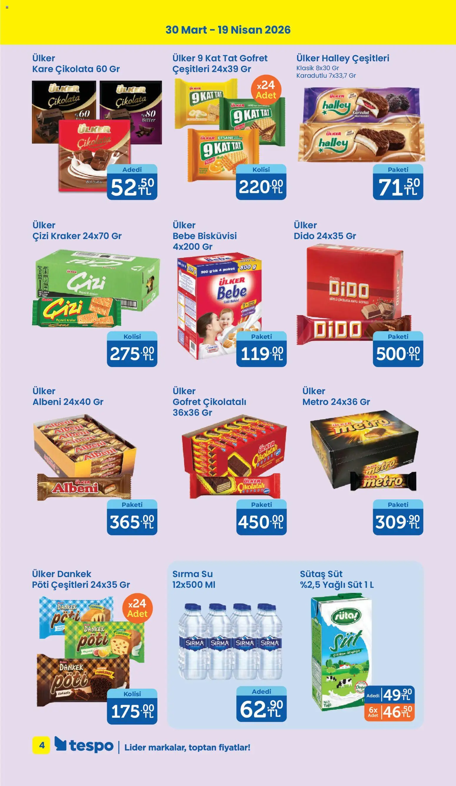Tespo Katalog - 30.03.2026 tarihinden itibaren geçerlidir | Sayfa: 4 | Ürünler: Gofret, Süt, Çikolata, Su