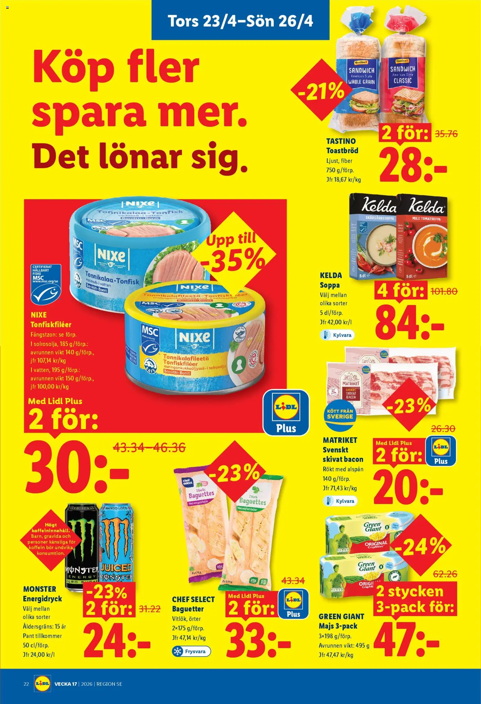 Lidl reklamblad aktuell från 20.04.2026 | Sida: 26 | Produkter: Bacon, Energidryck, Tonfisk, Soppa
