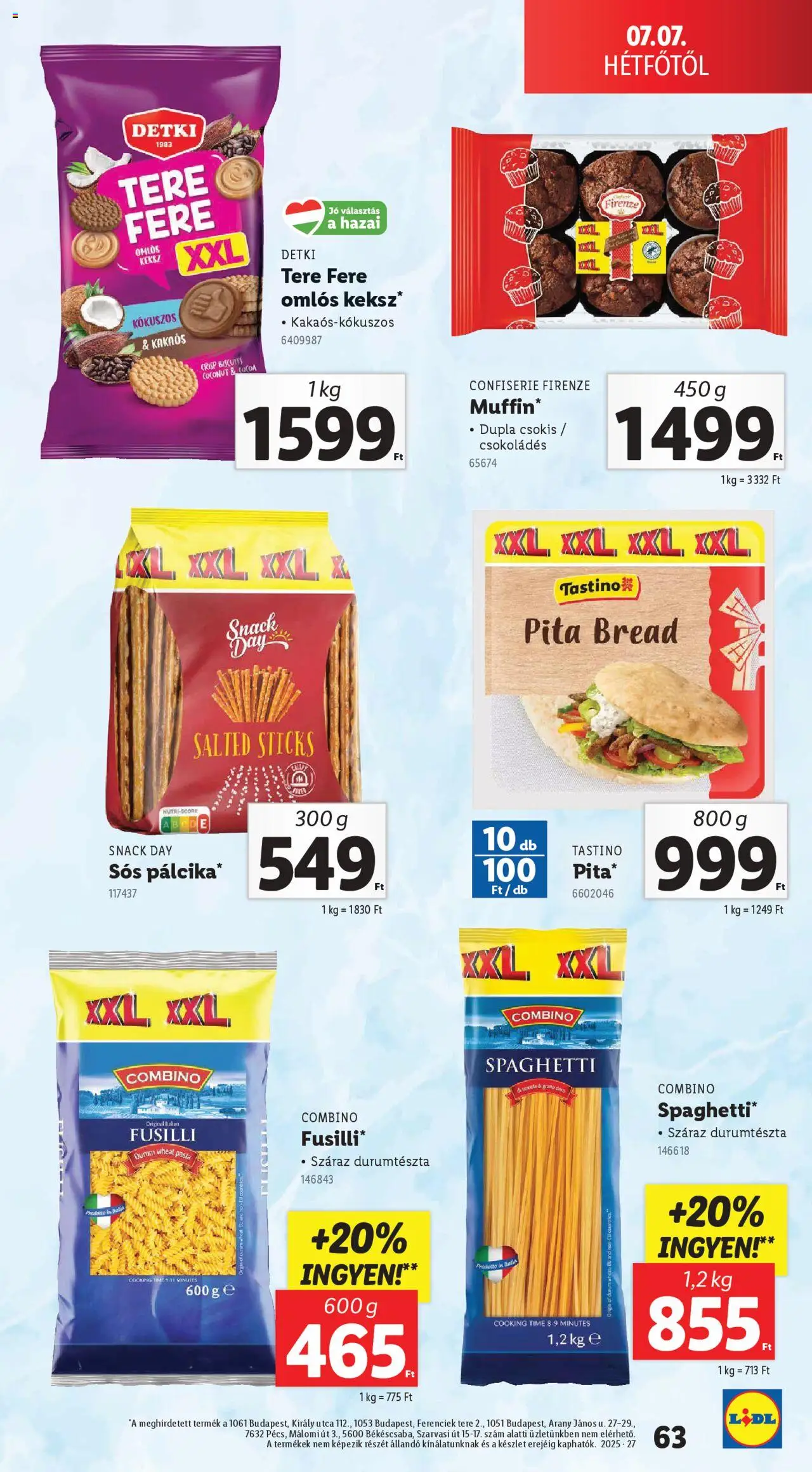 Lidl akciós ujság - amely érvényes a következő dátumtól: 03.07.2025 | Oldal: 63 | Termékek: Muffin, Pita, Durumtészta