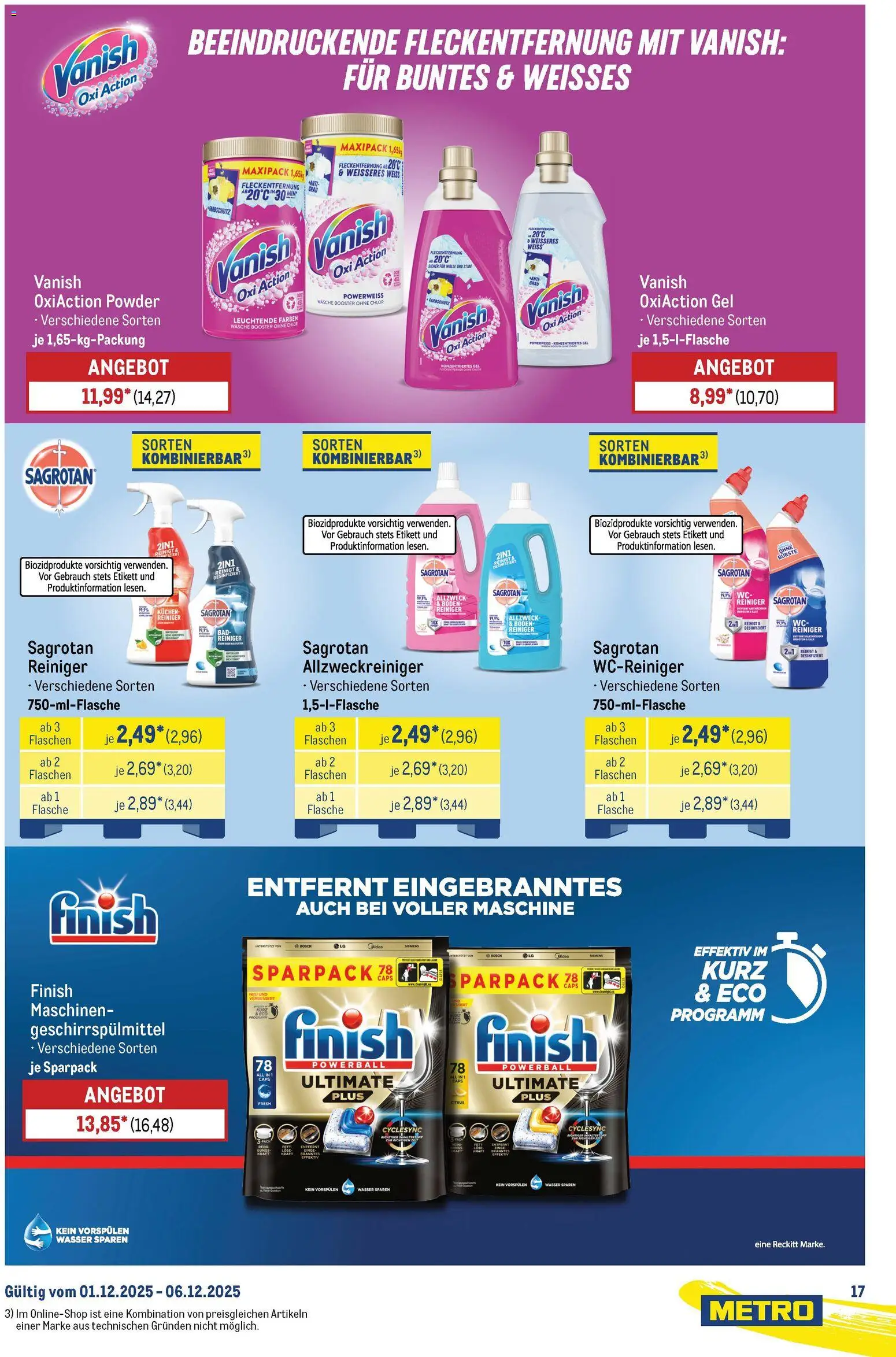 Metro Starke Marken – gültig ab 01.12.2025 | Seite: 17 | Produkte: Bett, Finish, Geschirrspülmittel, Kuchen