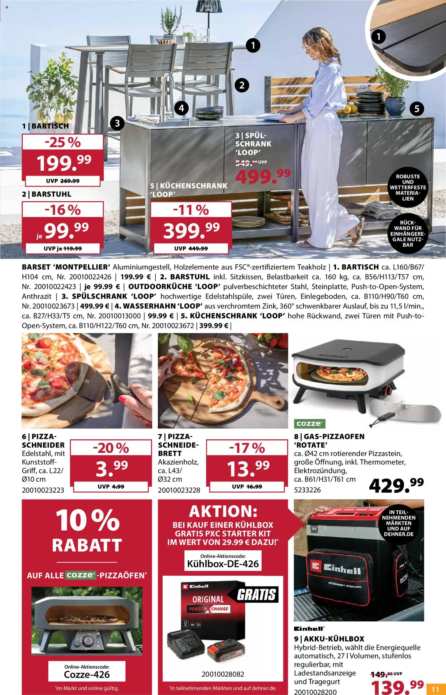 Dehner Prospekt 	 – gültig ab 22.04.2026 | Seite: 11 | Produkte: Bartisch, Schrank, Pizza