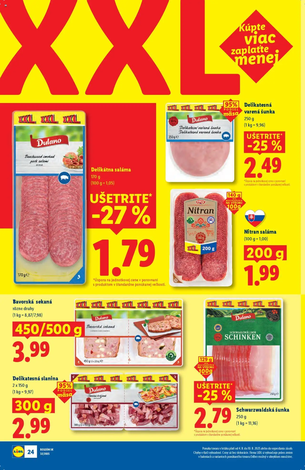 Lidl leták │ platný od 04.08.2025 | Strana: 30 | Produkty: Saláma, Šunka, Slanina