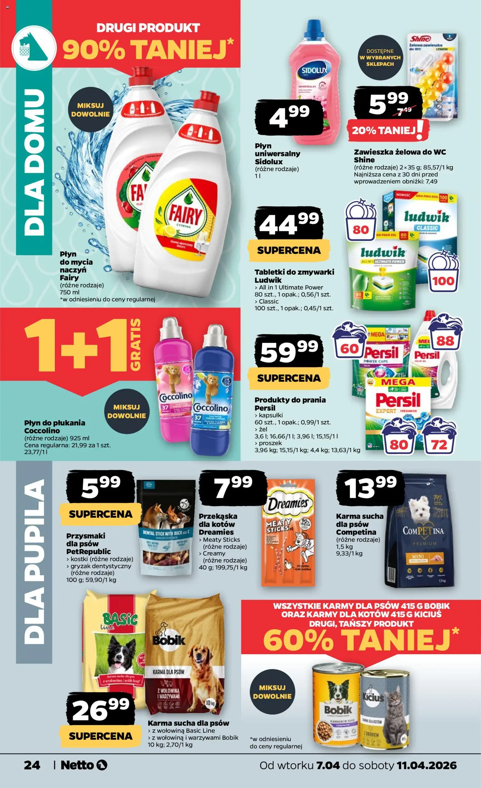 Netto gazetka od wtorku spożywcza od 07.04.2026 | Strona: 24 | Produkty: Coccolino, Wołowina, Karma dla psów, Tabletki do zmywarki
