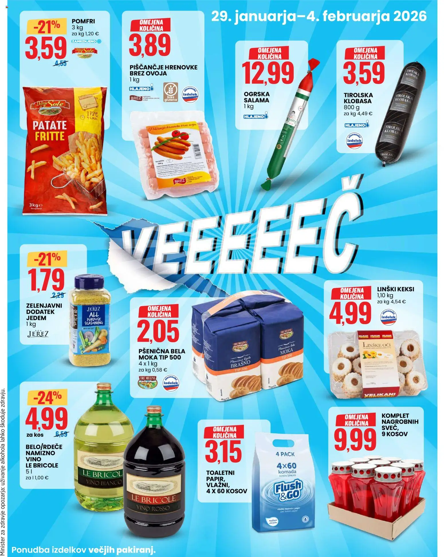 Novi Eurospin katalog ponudbe – veljaven od 29.01.2026 | Stran: 5 | Izdelki: Hrenovke, Keksi, Salama, Vino